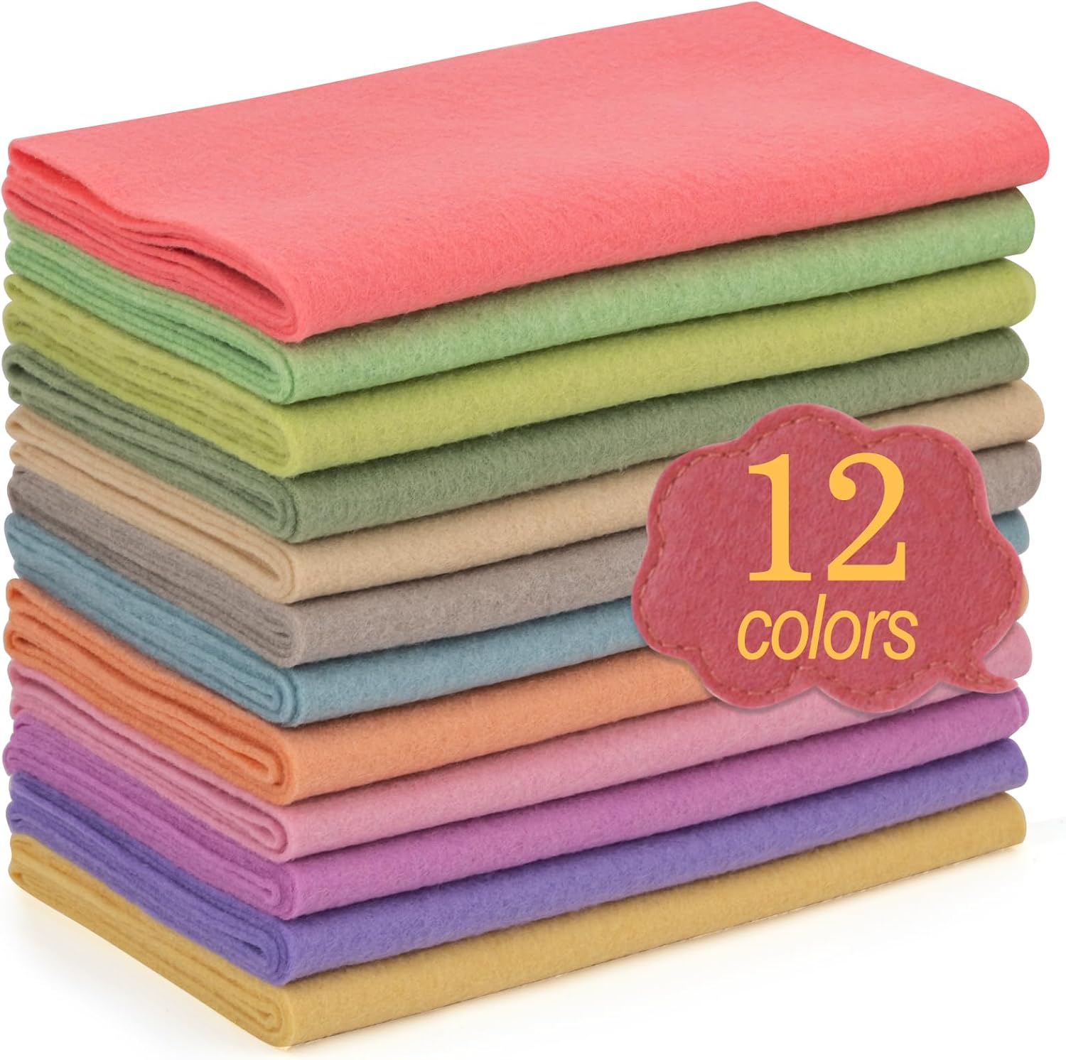 XSEINO 12 Rolls 8"x35"(20.5x90cm) 1.4mm Thick Soft Felt Fabric Sheet 12 Assorted Colors Felt Pack for DIY Craft Sewing Squares Nonwoven Patchwork - Image 9