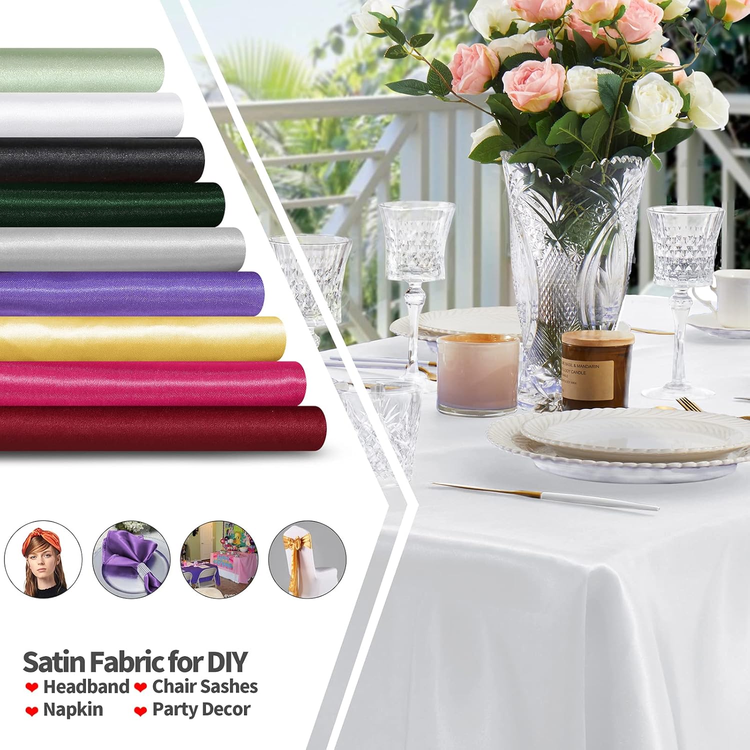 KKJIAF White Satin Fabric, 63" Wide Shiny Silky Fabric for Dress, Shirts, Table Runner, Napkin, Tablecloth, Wedding Decor, DIY Crafts, 1 Yard - Image 5