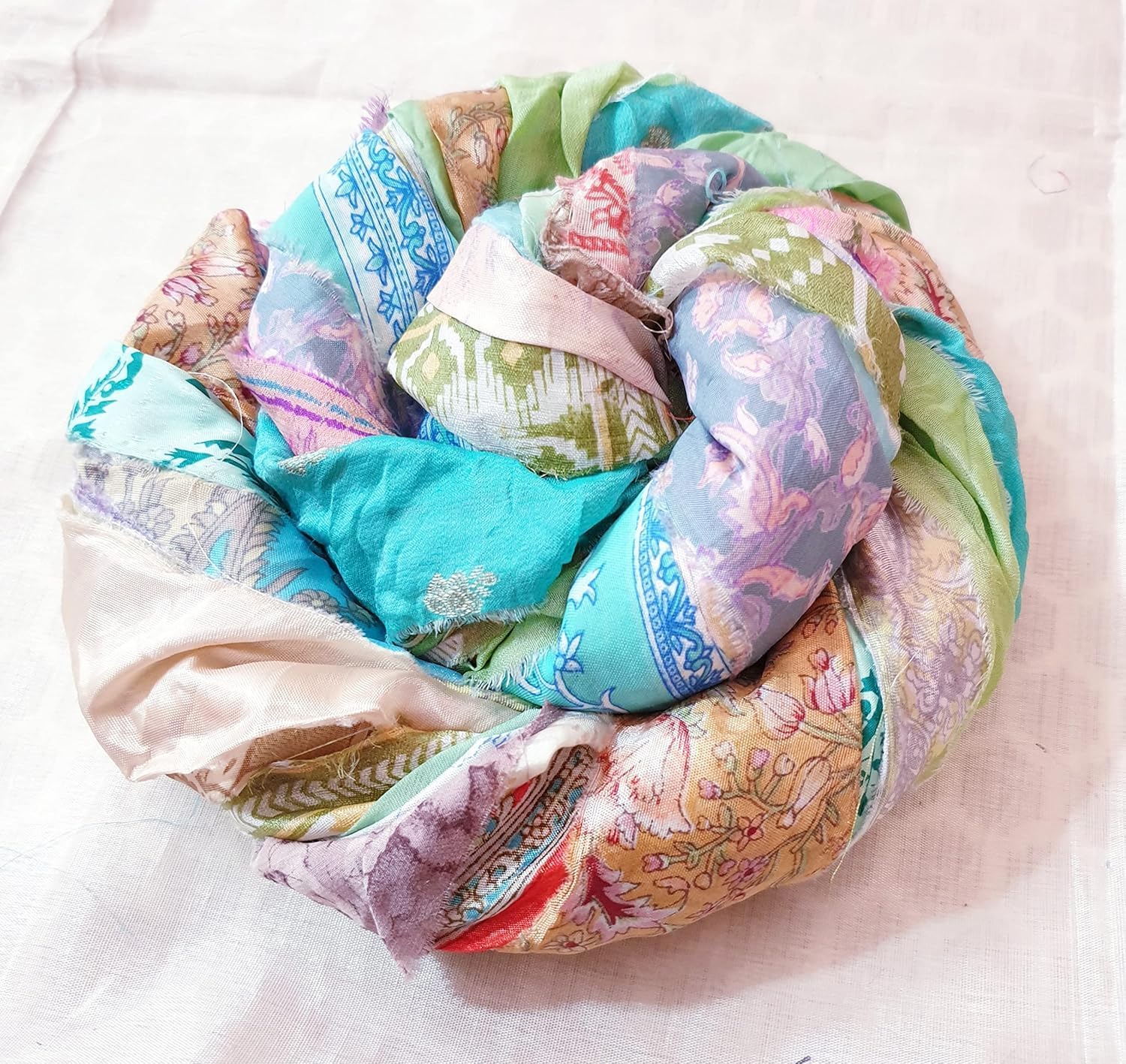 21 Yards 21 Strips Unstitched Sari Art Silk Yarn Ribbon Tassels SKEINS Pastel Shades Journal Scrapbook Craft Project Decor ADS209