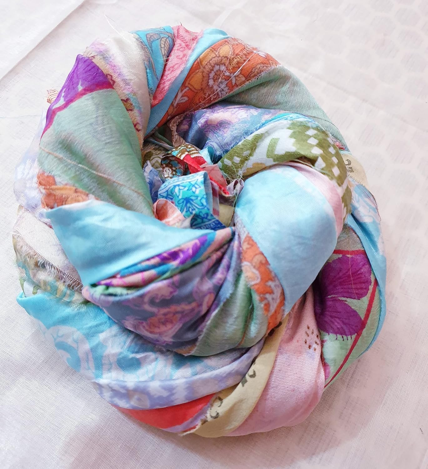 21 Yards 21 Strips Unstitched Sari Art Silk Yarn Ribbon Tassels SKEINS Pastel Shades Journal Scrapbook Craft Project Decor ADS209 - Image 3