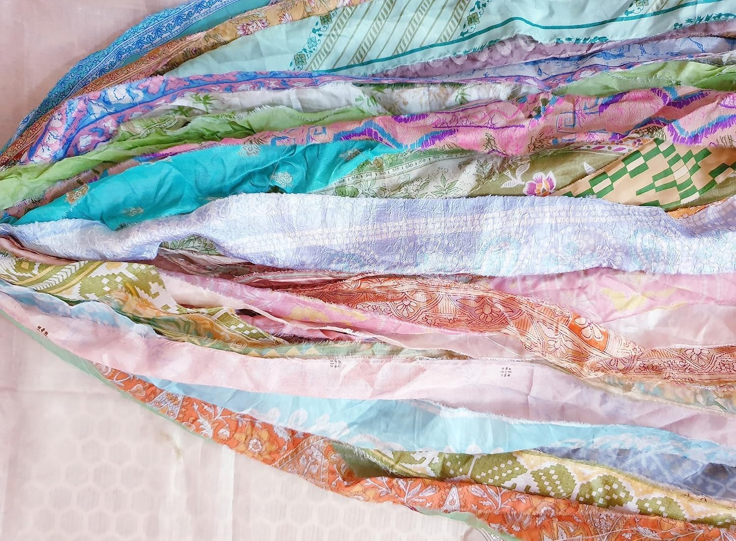 21 Yards 21 Strips Unstitched Sari Art Silk Yarn Ribbon Tassels SKEINS Pastel Shades Journal Scrapbook Craft Project Decor ADS209 - Image 4