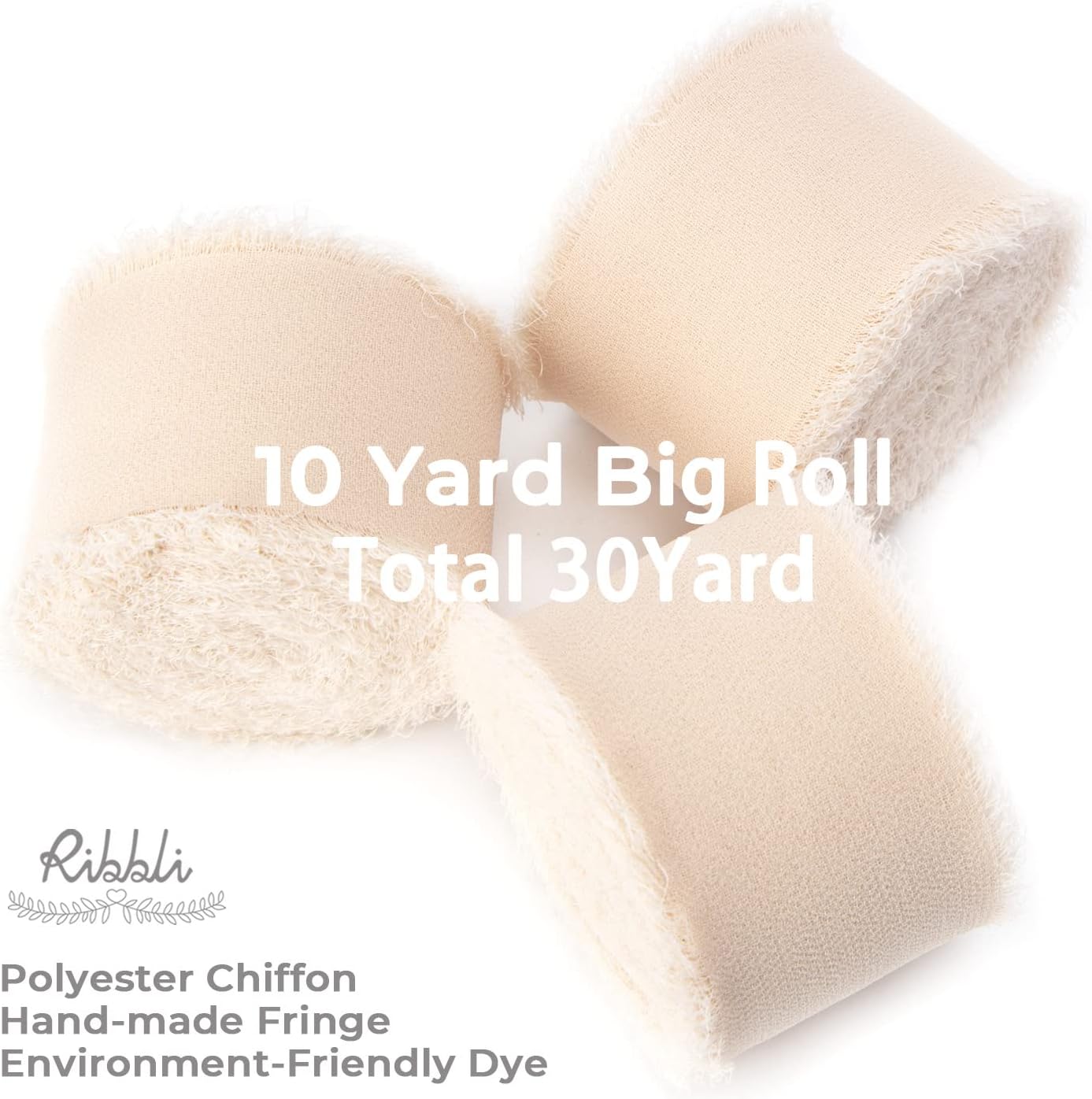 Ribbli Chiffon Ribbon - 1.5 inch x 30 Yard Champagne\/Nude Silk, Handmade for Wedding Invitations, Gift Wrapping, Bridal Bouquets, Flower Arrangements