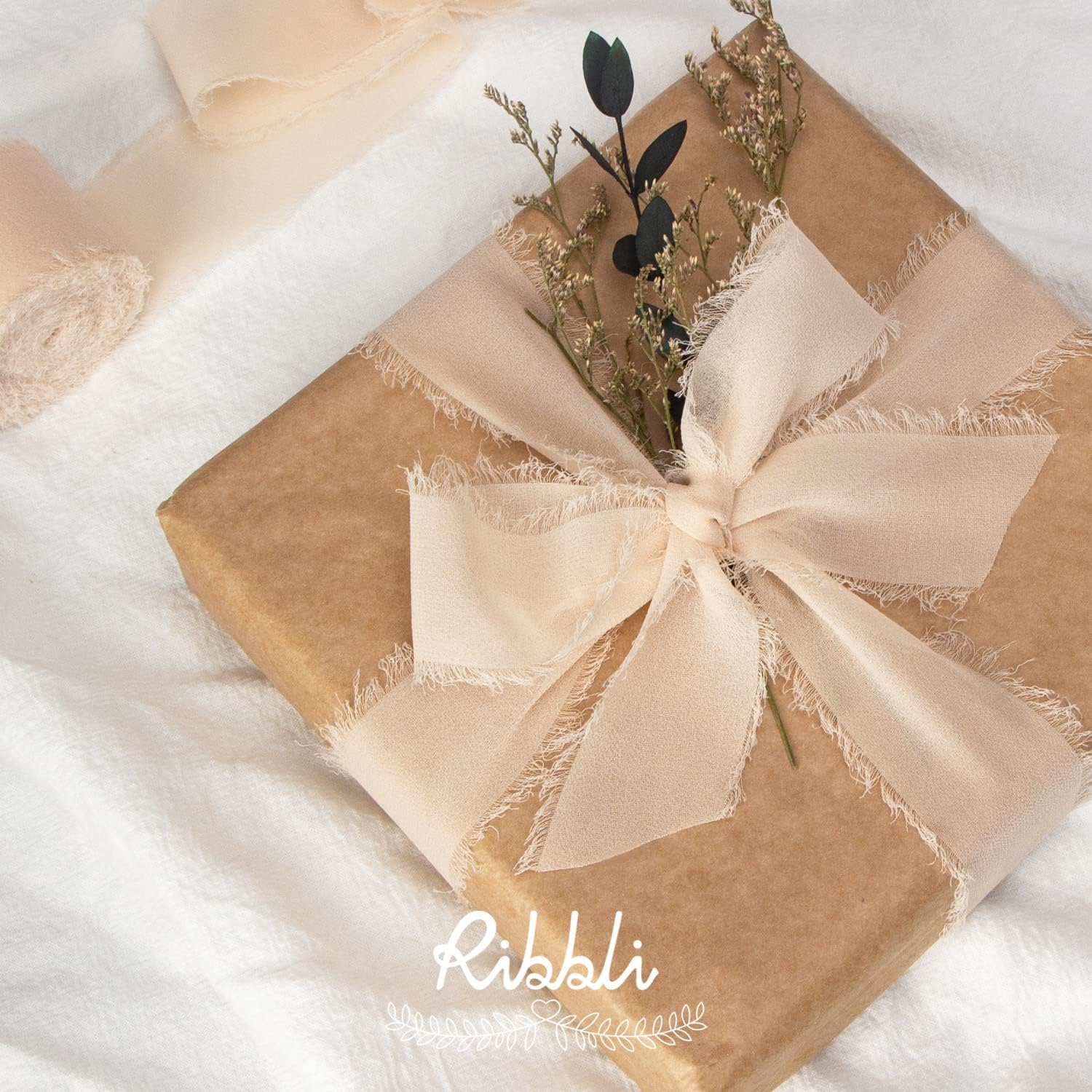 Alternative view of Ribbli Chiffon Ribbon - 1.5 inch x 30 Yard Champagne\/Nude Silk, Handmade for Wedding Invitations, Gift Wrapping, Bridal Bouquets, Flower Arrangements