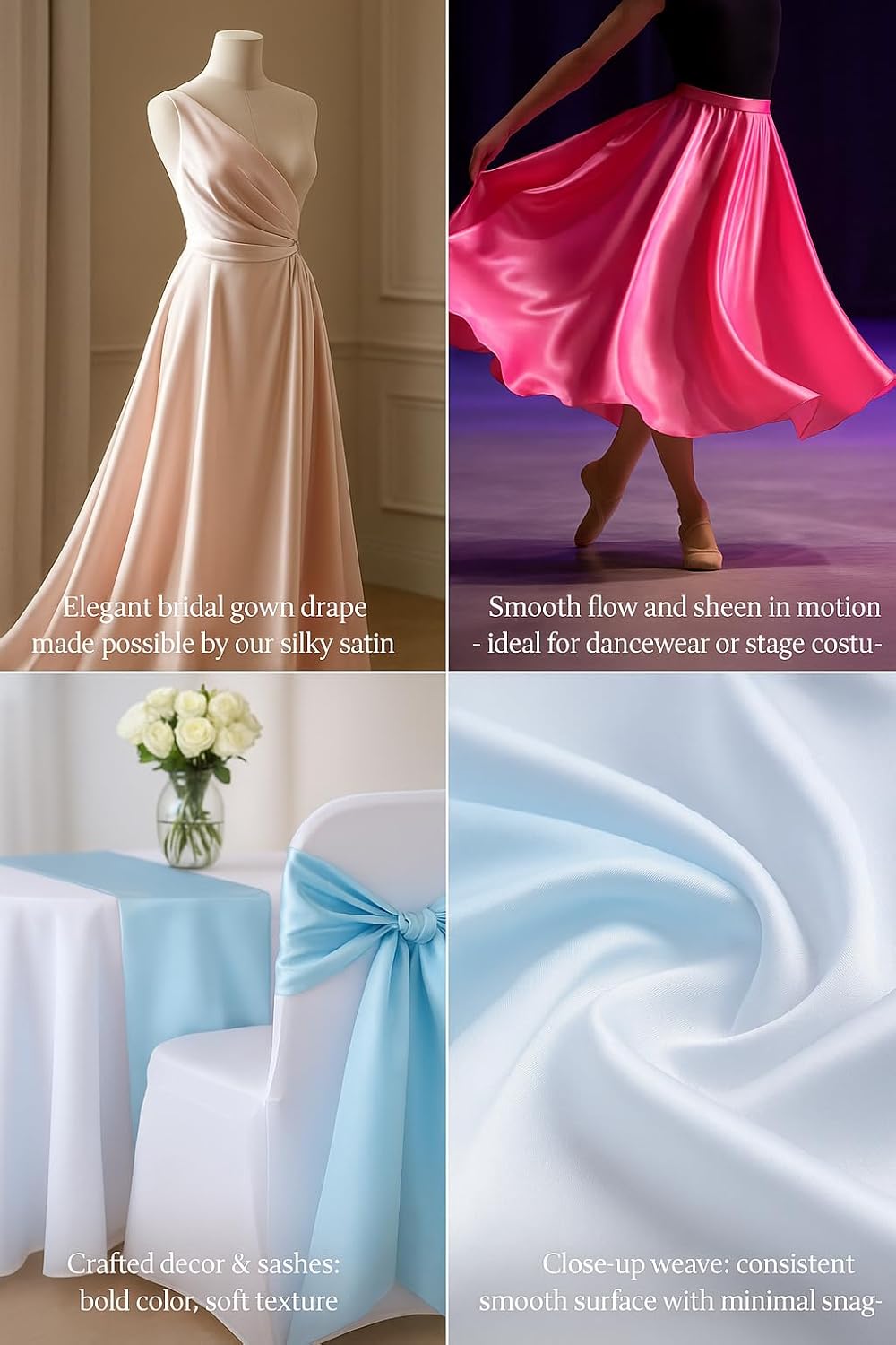 SARVAM FASHION Satin Fabric 10 Yard Bridal Solid for Wedding Dress Fashion Crafts Costumes Decorations Silky Satin 44u201D - (10 Yard, Blues Pink)