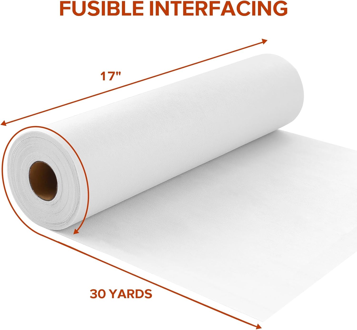 ZOMONETI Light Weight 17in x 30yd White Iron On Non-Woven Fusible Interfacing, Single-Sided Polyester Fabric for DIY Craft Supplies, Quilting, Sewing, Shirt Plackets, Dresses, Collars, Cuffs