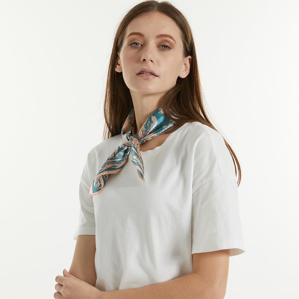 FONYVE 100% Mulberry Silk Scarfs for Women-Lightweight Square Satin Head Scarf-Small Silk Hair Scarf for Sleeping 21"x21" - Image 4