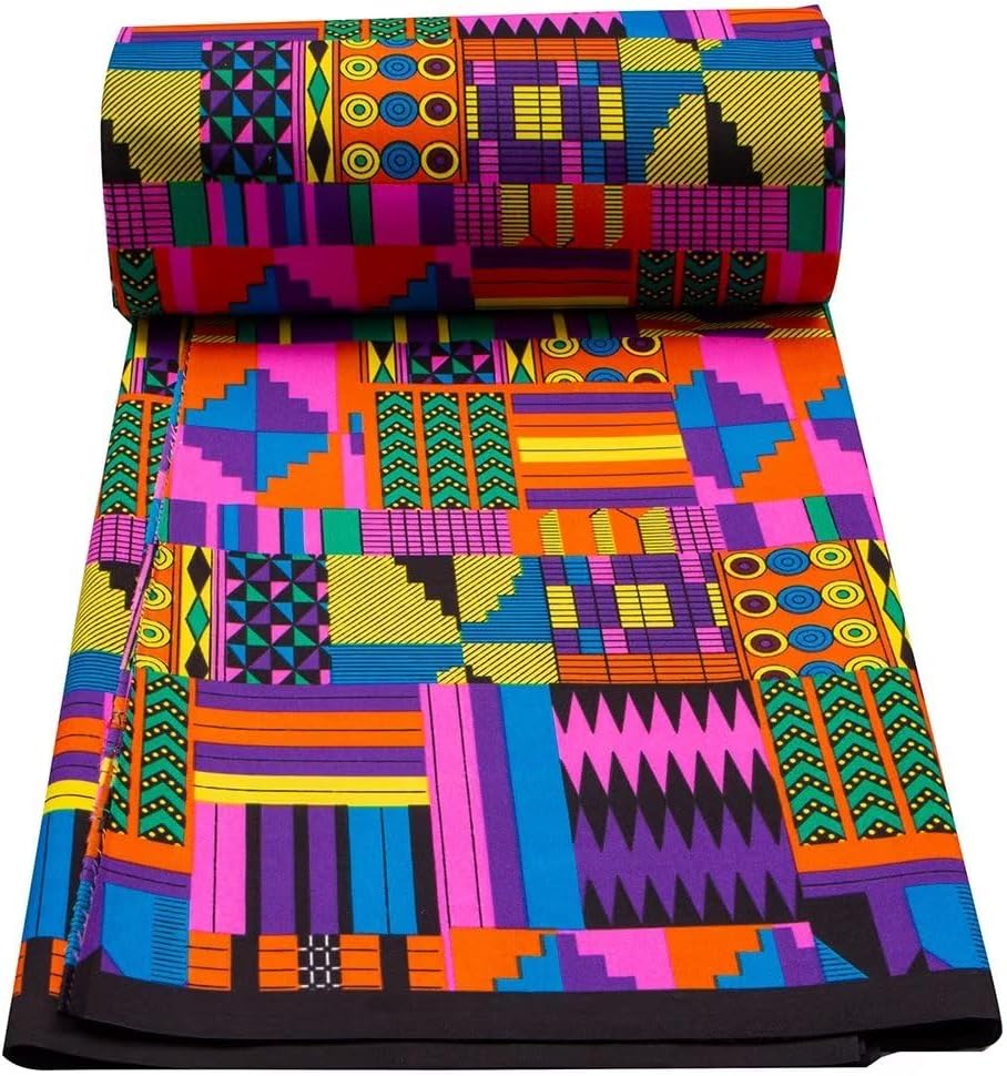 Alternative view of 6 Yards Kente African Fabrics Bright Color Polyester African Cloth by Yard Ankara Fabric Sewing for Crafts