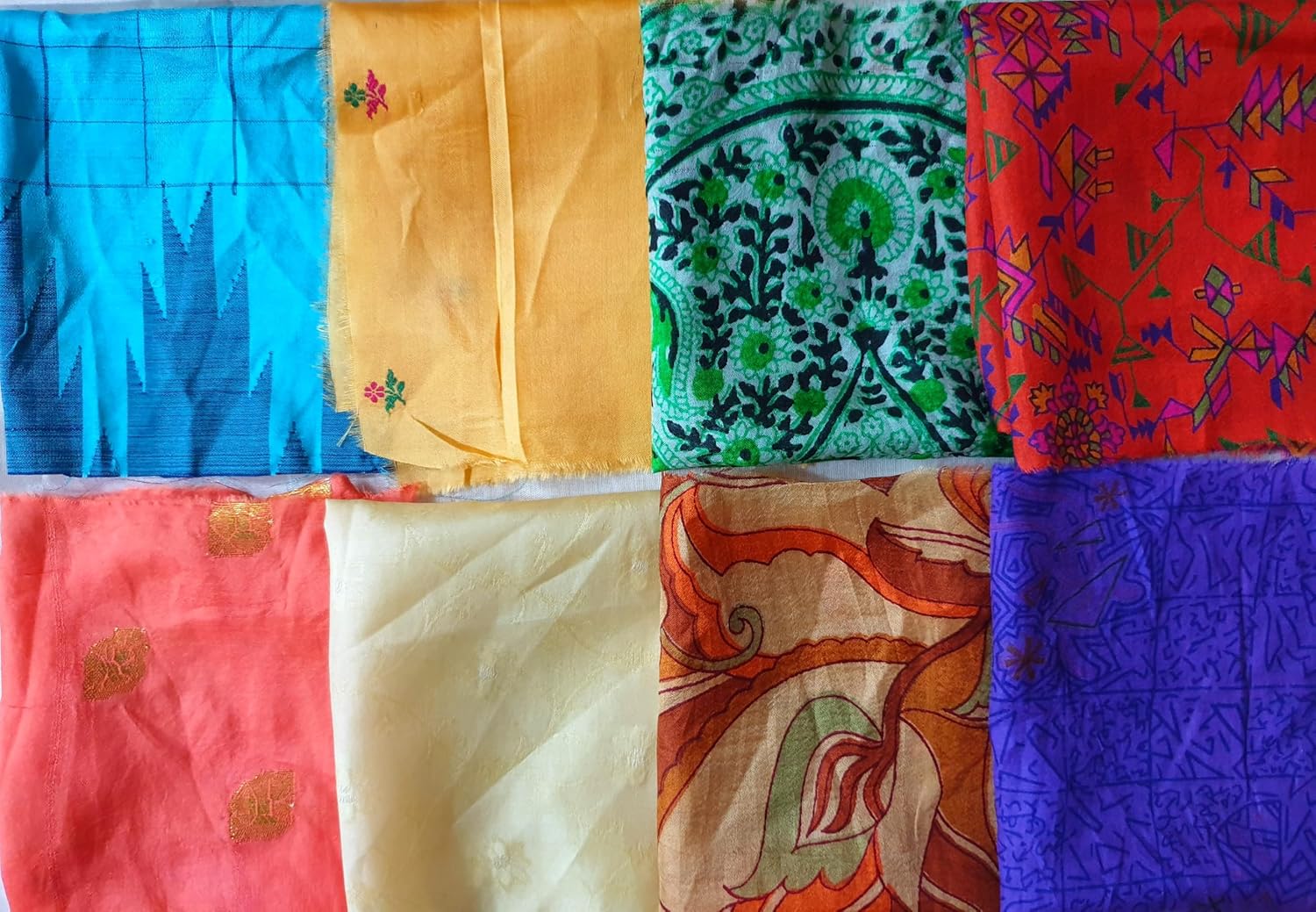 Sari Silk Fabric Squares 48 pcs 8 * 8 Squares Saree Craft Material Home Decor Scrapbook Quilting Project Art Doll Easter DS343