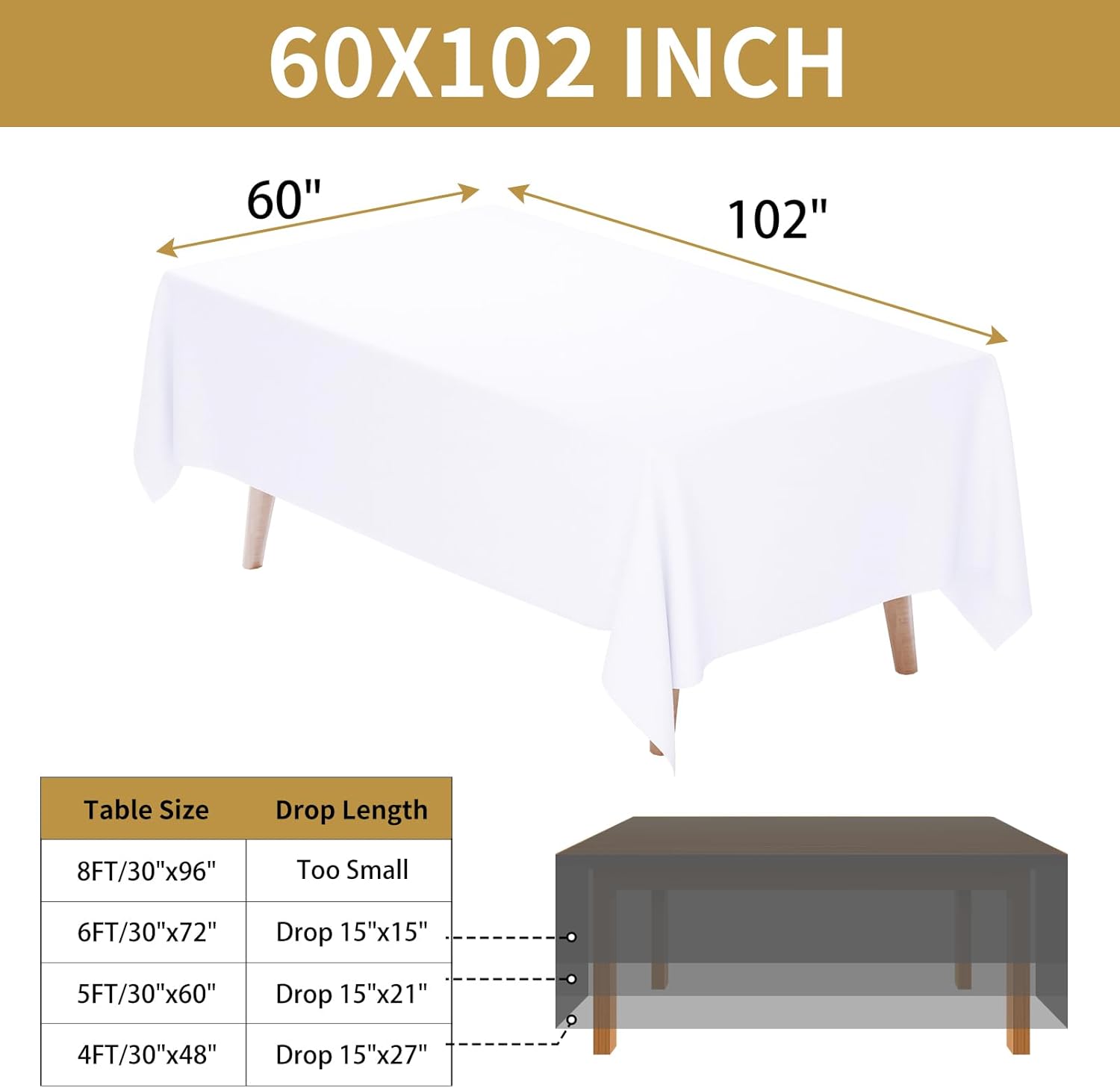 Alternative view of Fixwal White Tablecloth Rectangle 60 x 102 Inch, 2 Pack 6ft Polyester Fabric Table Cloths Rectangular Table Covers for Party, Banquet, Dining, Birthday, Wedding
