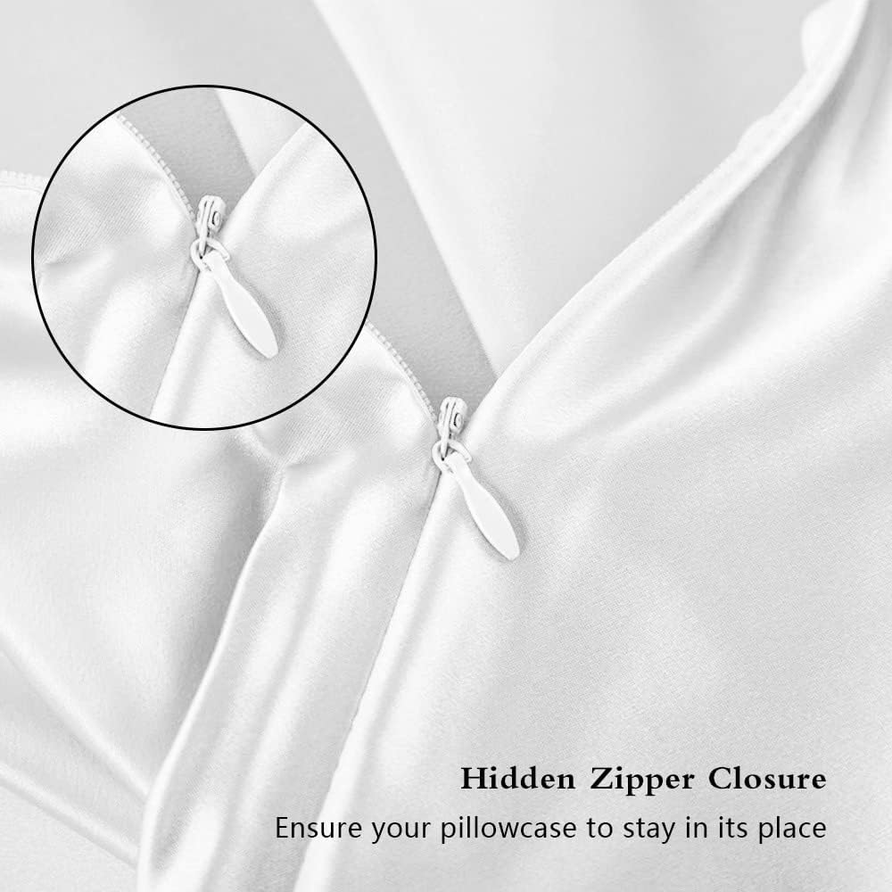 Alternative view of Silk Pillowcase for Hair and Skin, Mulberry Silk Pillow Cases Standard Size, Anti Acne Cooling Sleep Both Sides Natural Silk Satin Pillow Case Covers with Hidden Zipper, Gifts for Women Men, White