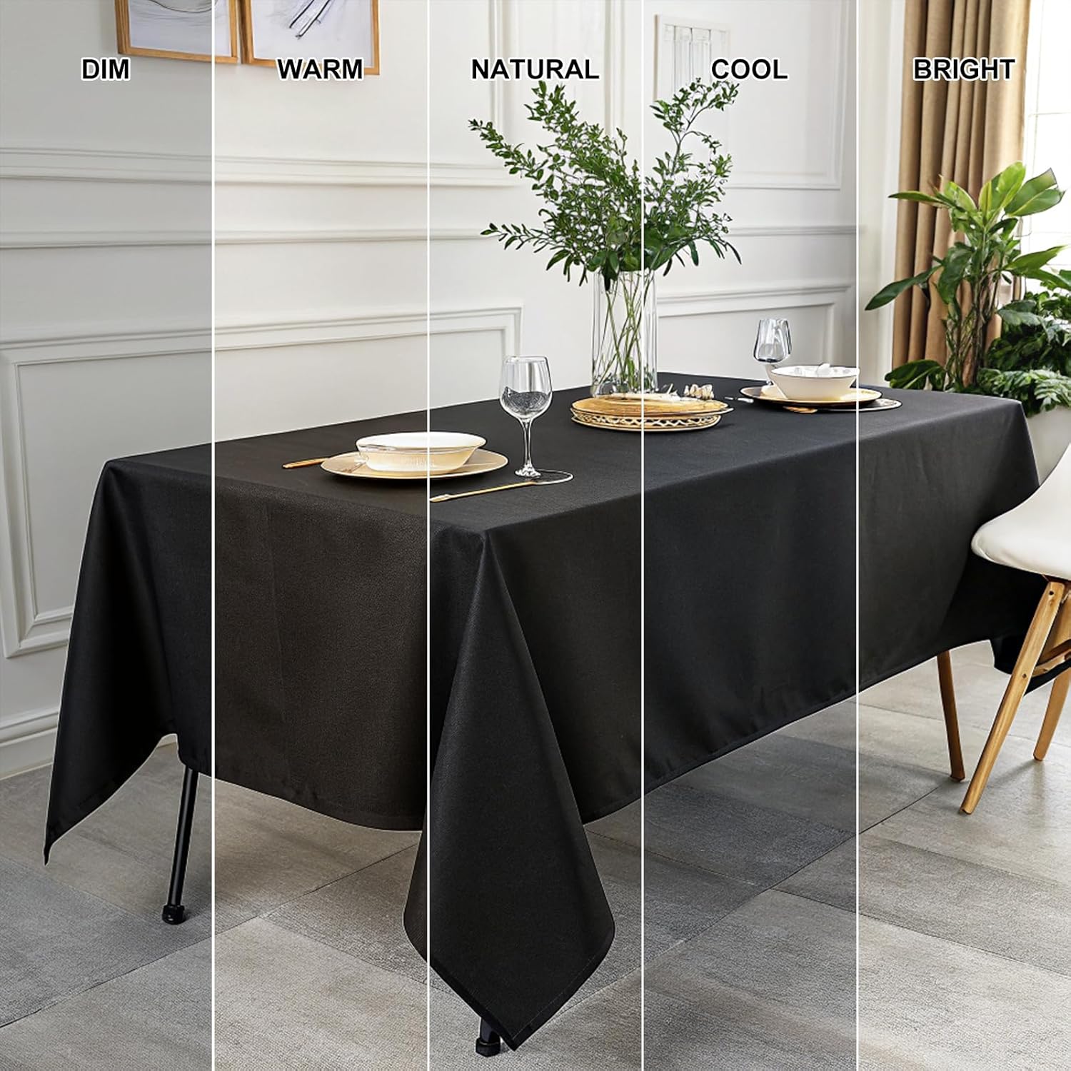 Smiry Rectangle Table Cloth, Waterproof Anti-Scratch Polyester Tablecloth, Decorative Washable Fabric Table Cover for Dining, Buffet, Parties and Outdoor, 60x84, Black