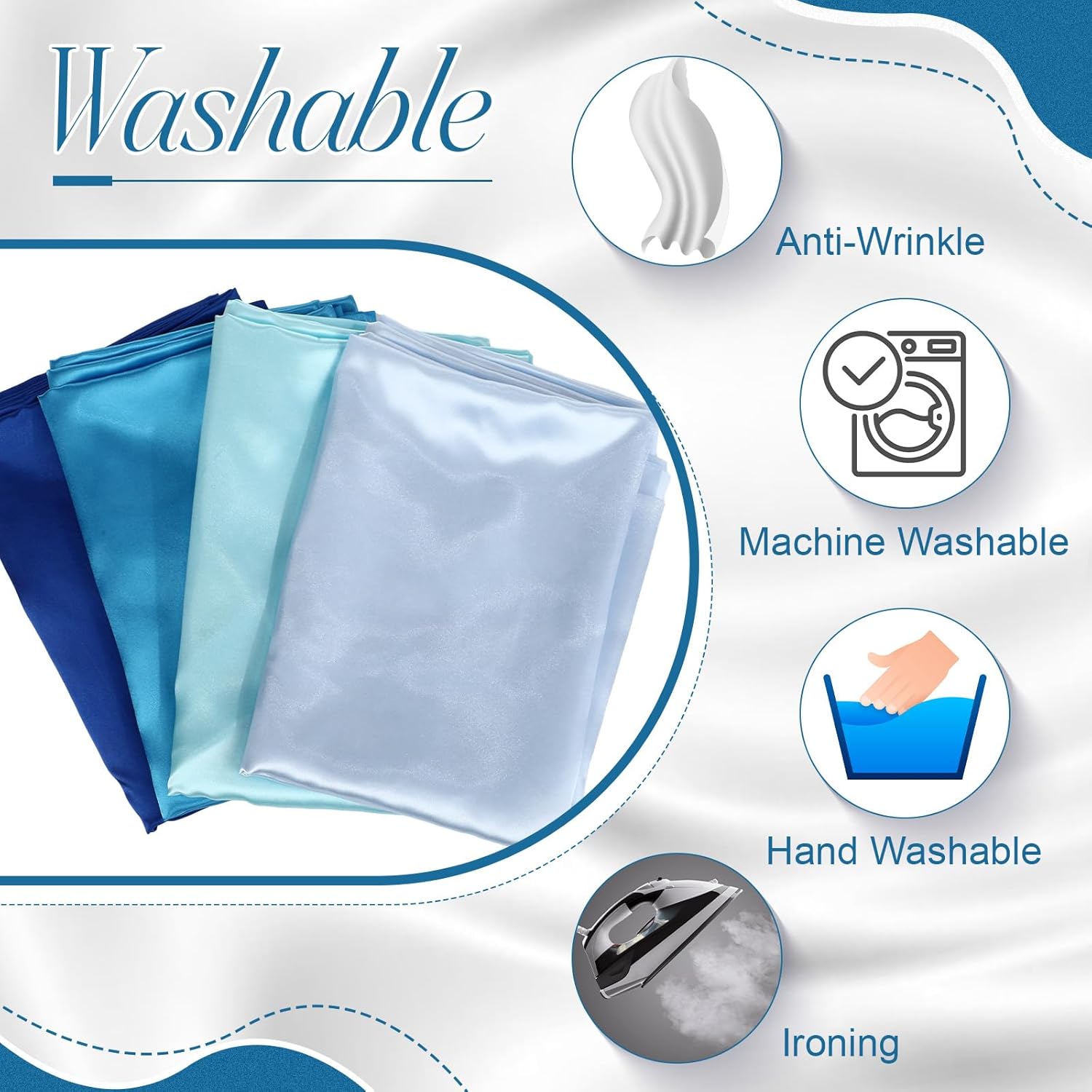 Alternative view of Tegeme 4 Pcs Satin Fabric by The Yard 1 Yard x 58 Inch Silky Charmeuse Polyester Fabric for Quilting Wedding Bridal Dress Sewing Crafts Table Decorations(Blue Tones)