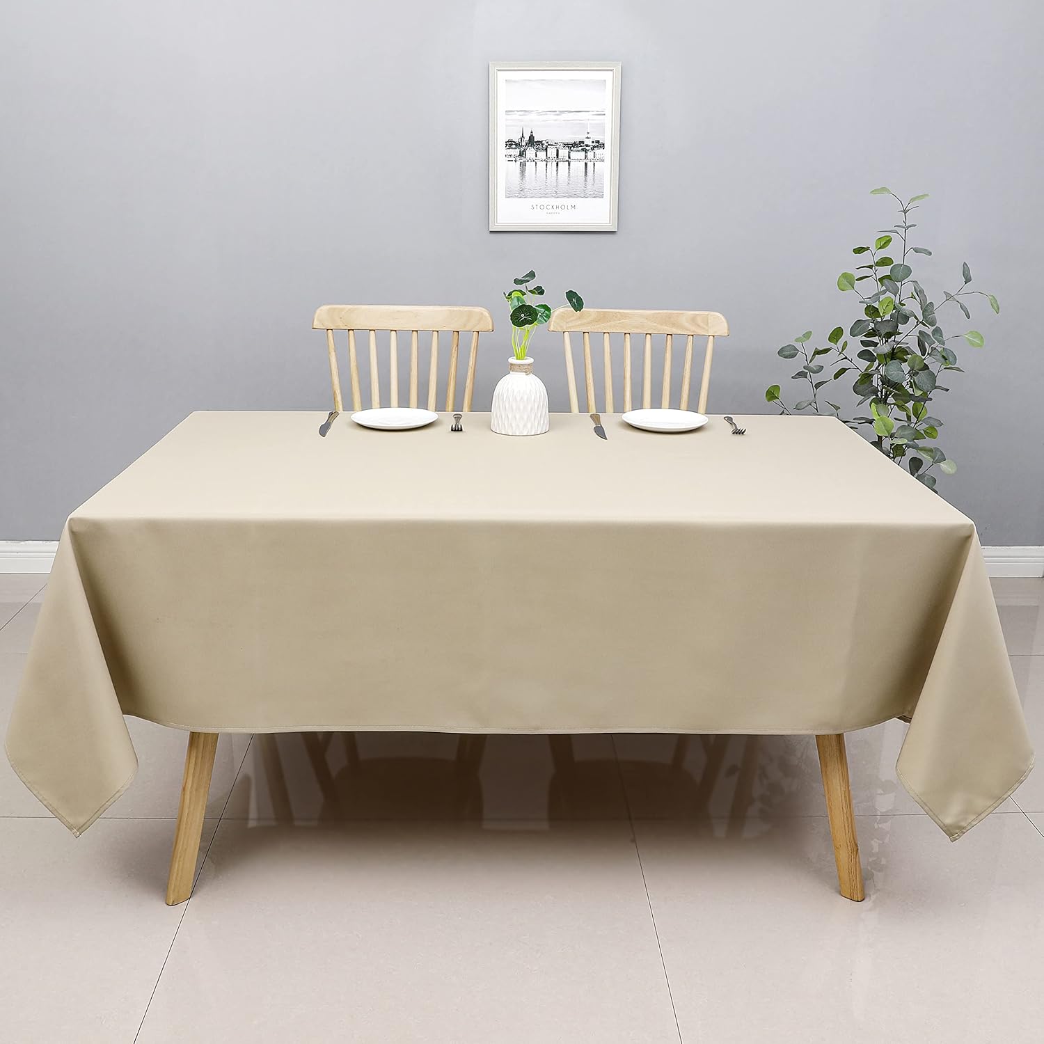 Wewoch Khaki Rectangle Tablecloth Water Resistant Washable Polyester Table Cloth for Dining,Kitchen, Parties Weddings and Outdoor Use 60 Inch by 84 Inch - Image 5