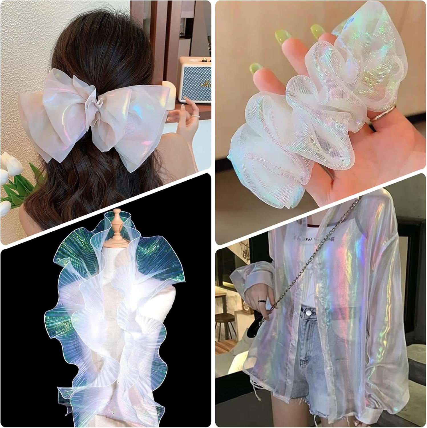 InnoHHustle 3.3 Yard Sheer Magic Rainbow Laser Holographic Fabric, Gradient Organza, Iridescent, White (Pastel), 59x118 Inches, Polyester, Plain Weave, Abstract Pattern, Machine Washable - Image 5