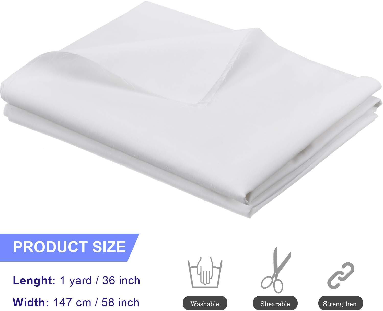 Tatuo Soft and Stable Fabric Poly Cotton Broadcloth, Plain Poly Cotton, Dress Craft Material for Embroidery, Embroidery Fabric(1.6 Yard X 1 Yard,White)