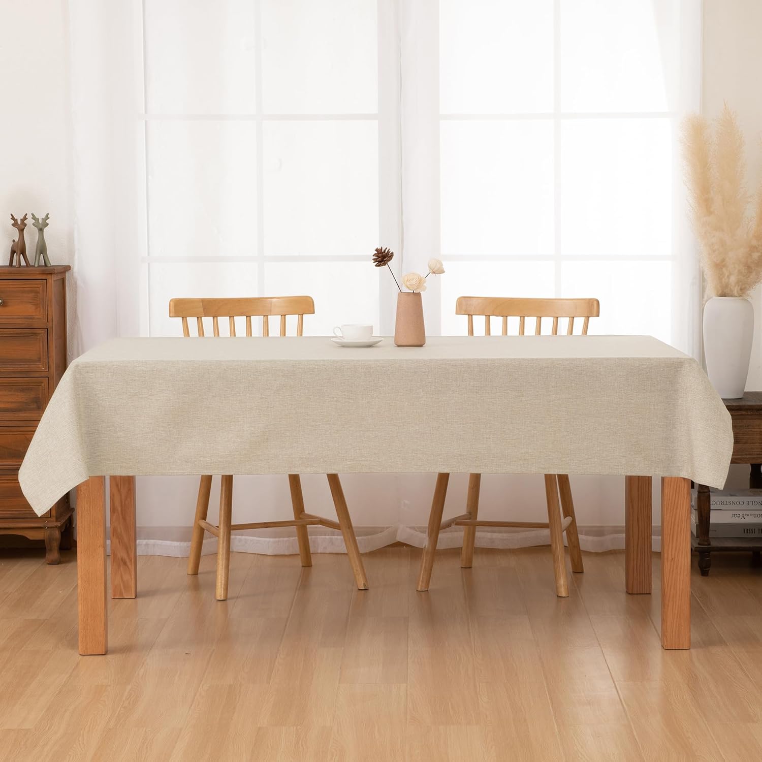 Hiasan Faux Linen Rectangle Tablecloth - Wrinkle and Stain Resistant Washable Table Cloth for Kitchen Dining Room Holiday Table Cover for Party Dinner, Beige, 54 x 80 Inch - Image 7