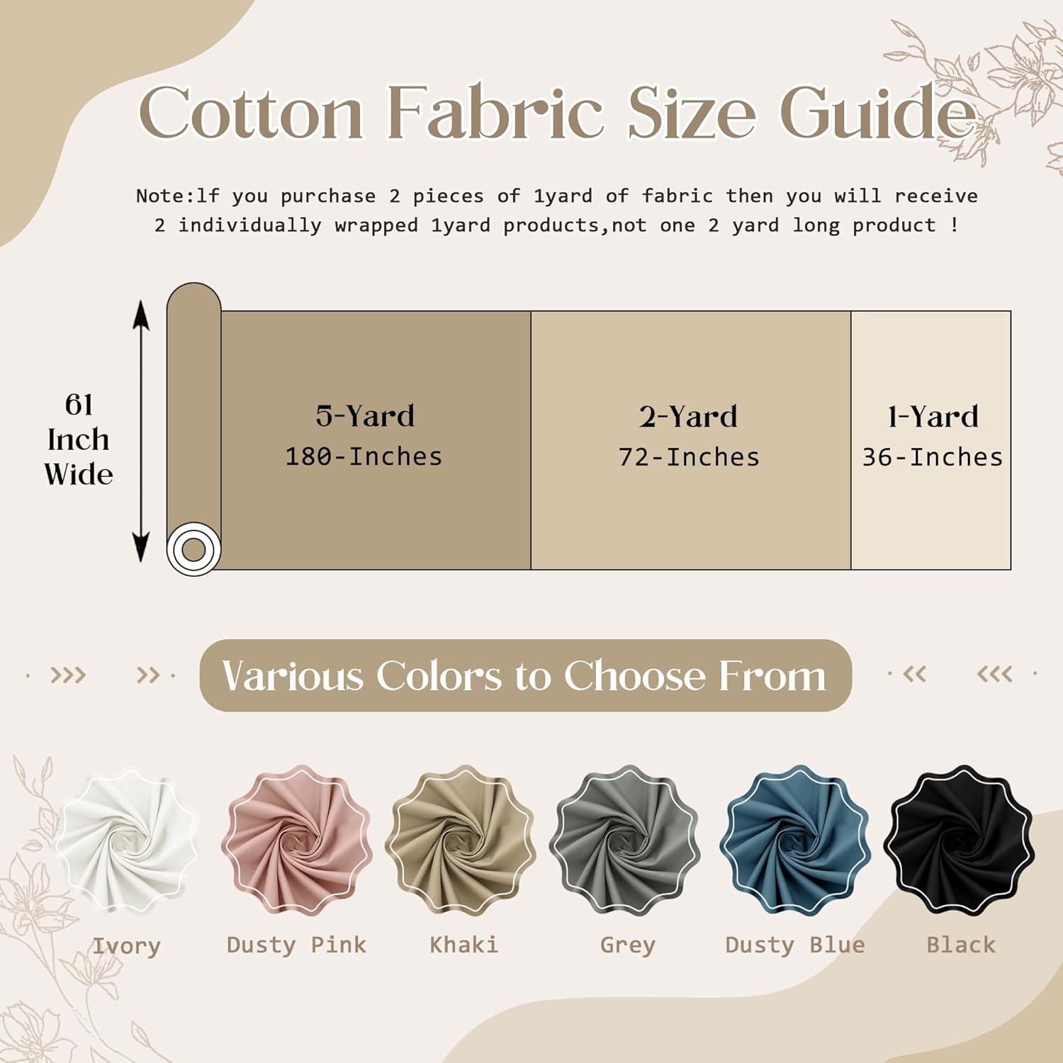 Alternative view of KKJIAF 2 Yard Khaki Cotton Fabric 61 Inch Wide, Soft & Breathable Cotton Broadcloth Fabric for Sewing Clothes, Apparel, Costume, Craft