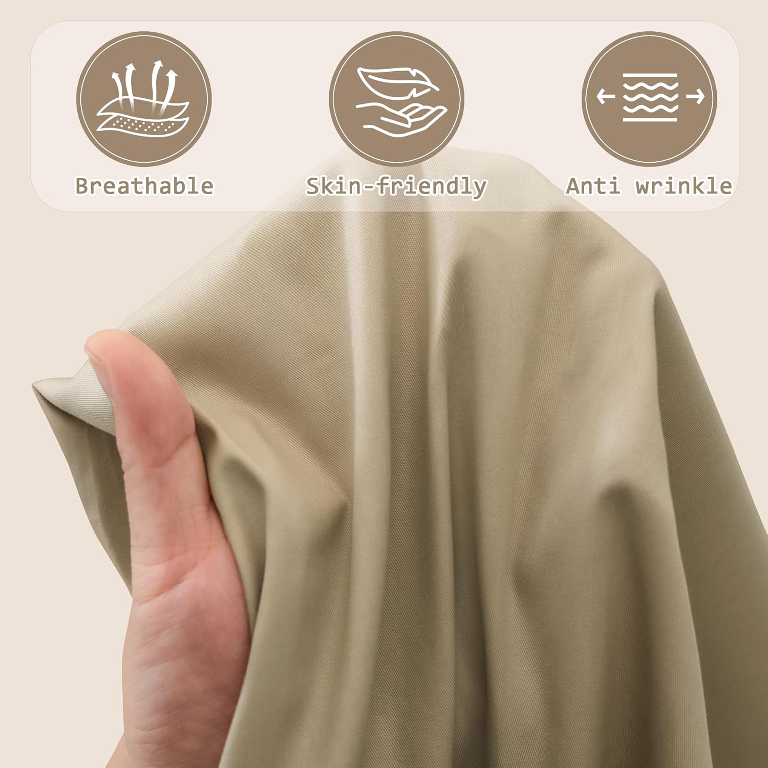 KKJIAF 2 Yard Khaki Cotton Fabric 61 Inch Wide, Soft & Breathable Cotton Broadcloth Fabric for Sewing Clothes, Apparel, Costume, Craft - Image 3