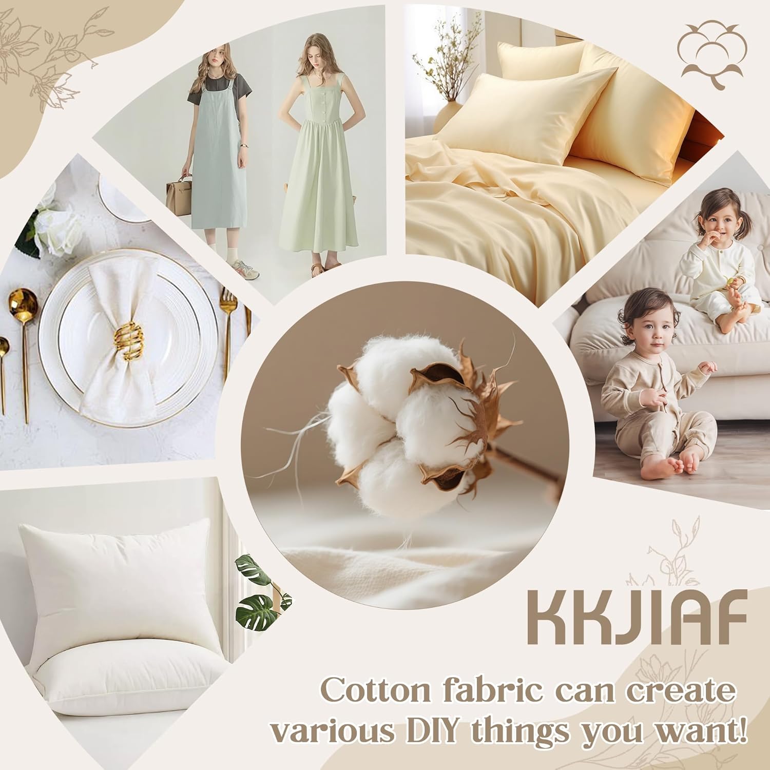 KKJIAF 2 Yard Khaki Cotton Fabric 61 Inch Wide, Soft & Breathable Cotton Broadcloth Fabric for Sewing Clothes, Apparel, Costume, Craft - Image 6