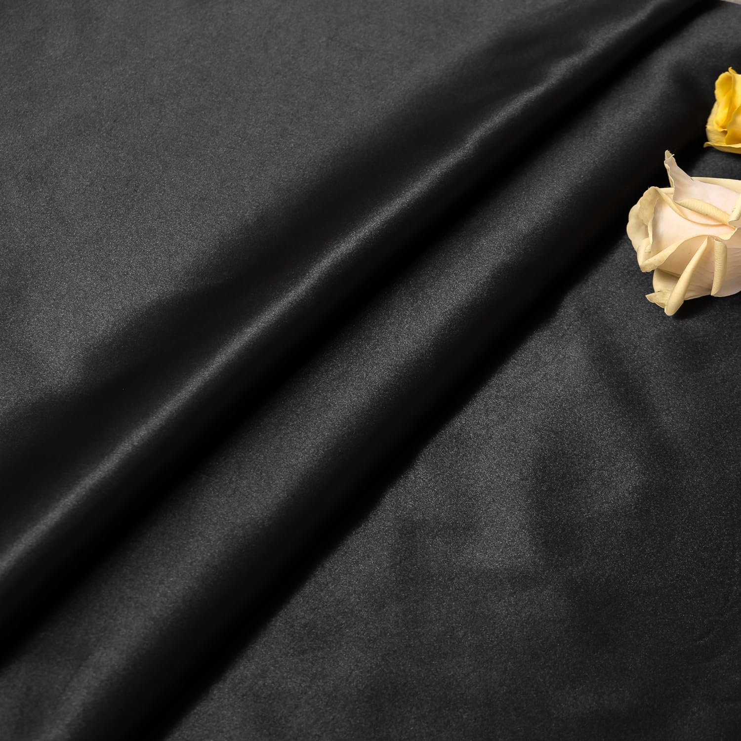 Satin Fabric by The Yard ，60 Inch Wide ，Soft Charmeuse Silk Satin Fabrics for Sewing,Wedding Dress,DIY Craftings, Costumes,Draping,Table Runner,Cloth Napkins (black, 3yard)