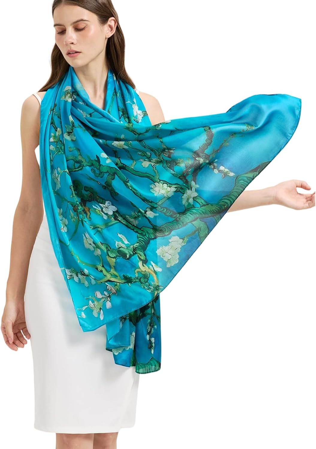 Alternative view of Nonakgado 100% Mulberry Silk Scarf-Long Large Lightweight Silk Neck Scarf Hijab Shawl for Women Travel Wrap