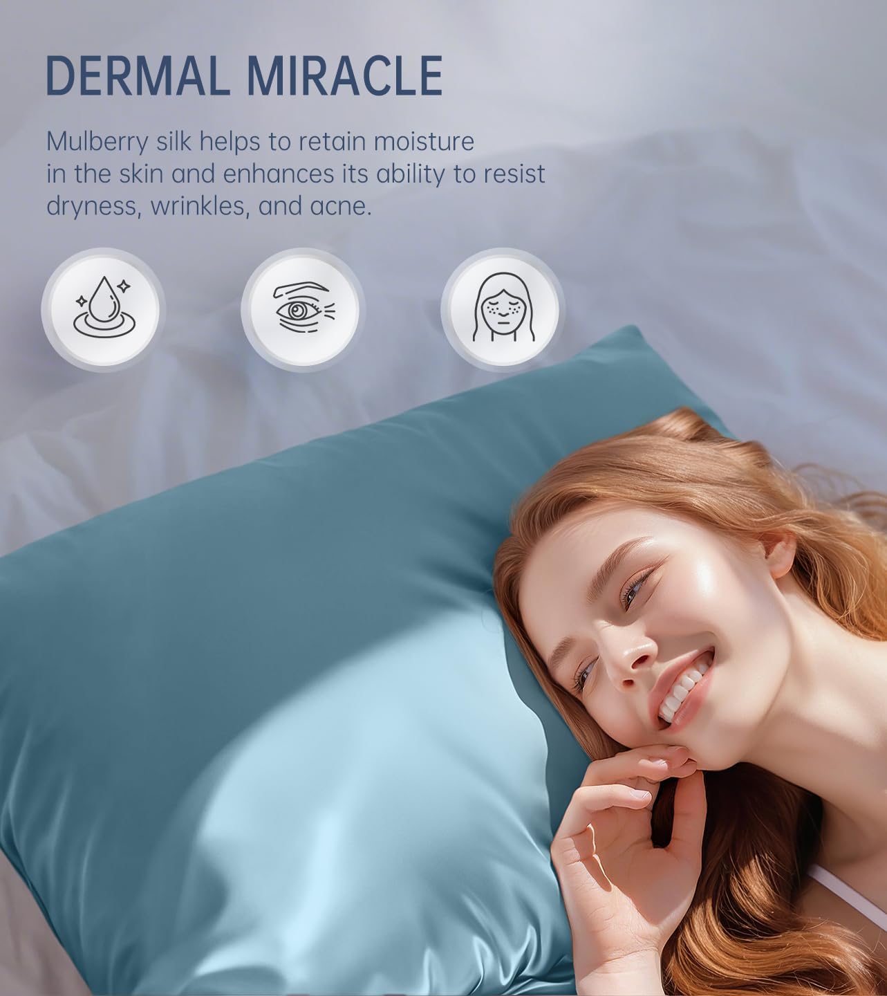 Alternative view of INSSL Silk Pillowcase for Women, Mulberry Silk Pillowcase for Hair and Skin and Stay Comfortable and Breathable During Sleep Silk Pillow Cases (Blue Gray,Standard)