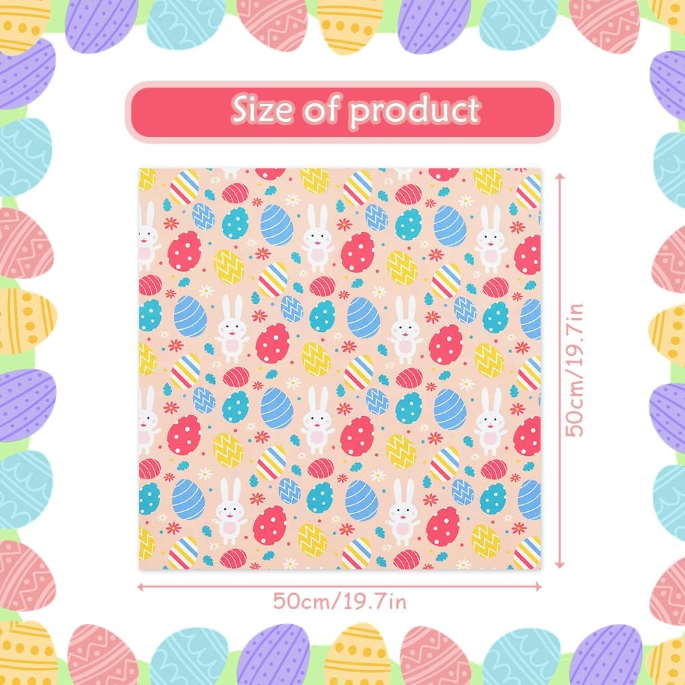 Pack of 8 Easter Fat Squares Polyester Fabric Sheets Bundles, 20" x 20", Assorted 8 Patterns Bunny Chicken Printed Patchwork Fabric Squares Material for Quilting Sewing DIY Craft Projects
