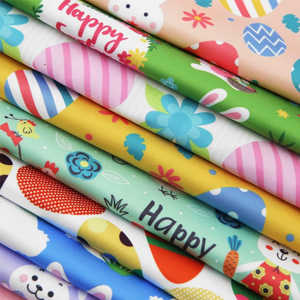Pack of 8 Easter Fat Squares Polyester Fabric Sheets Bundles, 20" x 20", Assorted 8 Patterns Bunny Chicken Printed Patchwork Fabric Squares Material for Quilting Sewing DIY Craft Projects - Image 3