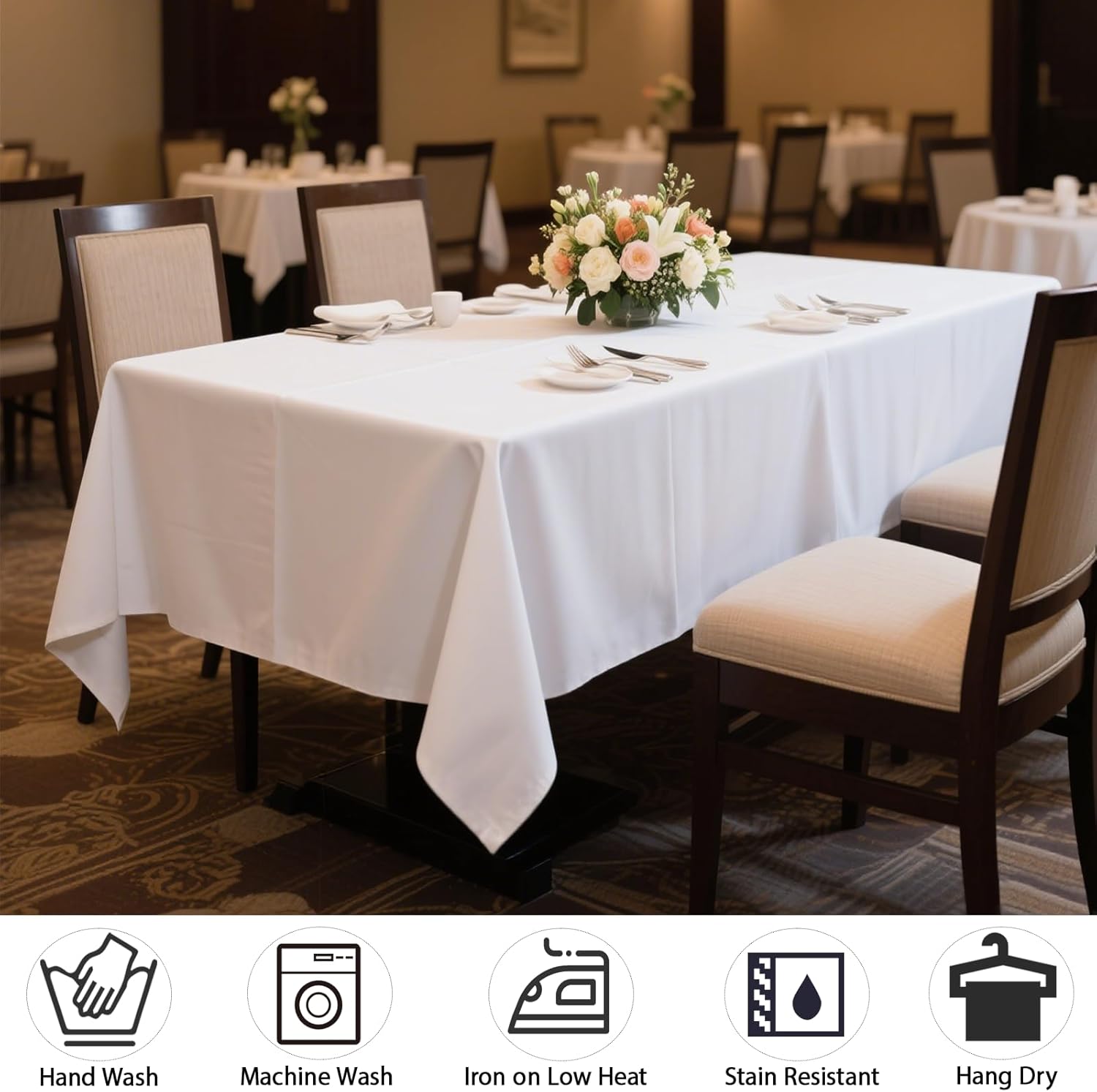 MRJ 60 x 102 Inch White Rectangle Polyester Table Cloth Machine Washable Wrinkle Resistant Fabric for Banquet Indoor Outdoor Use