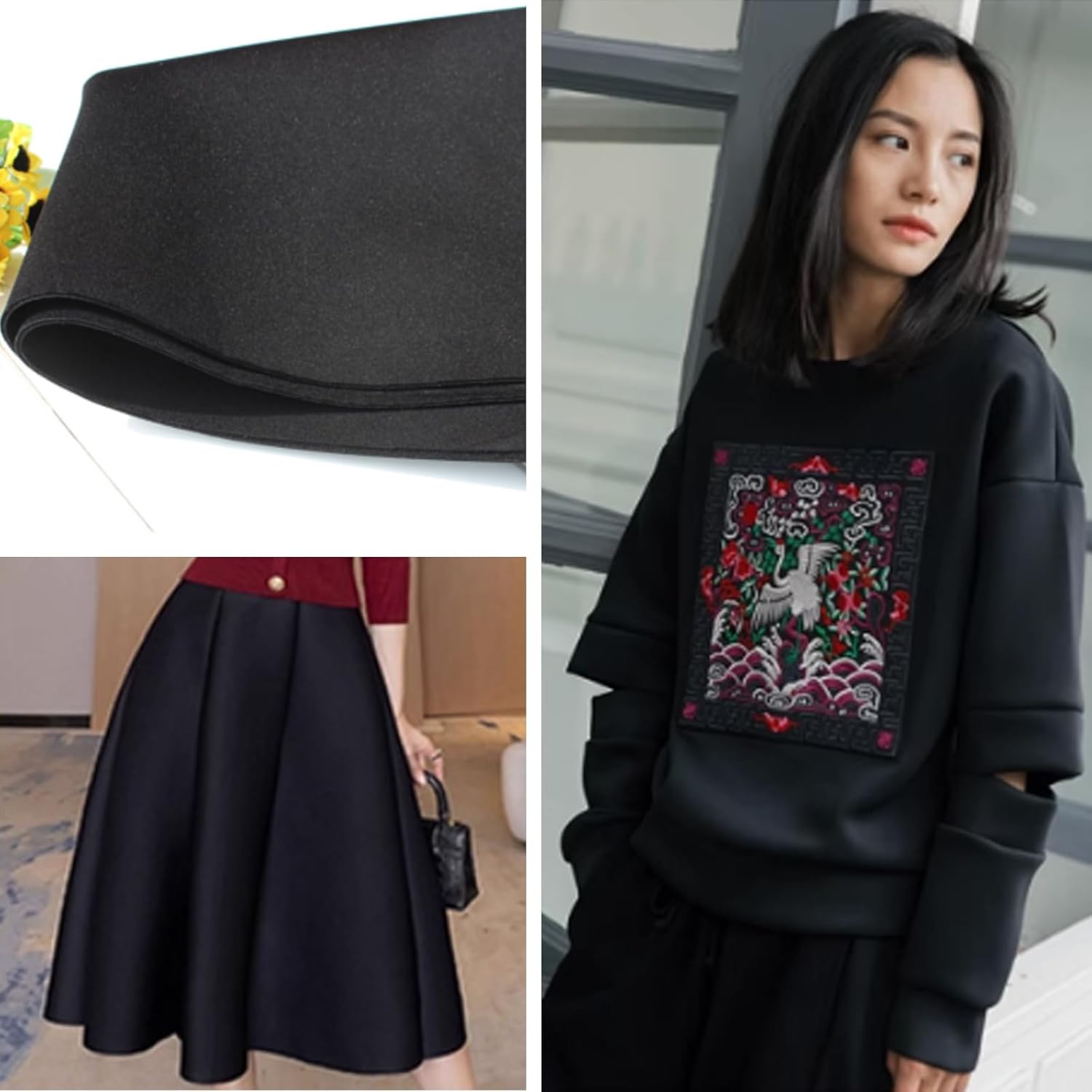 Scuba Knit Fabric Neoprene Fabric Polyester Spandex Fabric Suitable for Skirt Jacket Suits Outfit Baseball Jacket 63'' Wide (Black) - Image 6