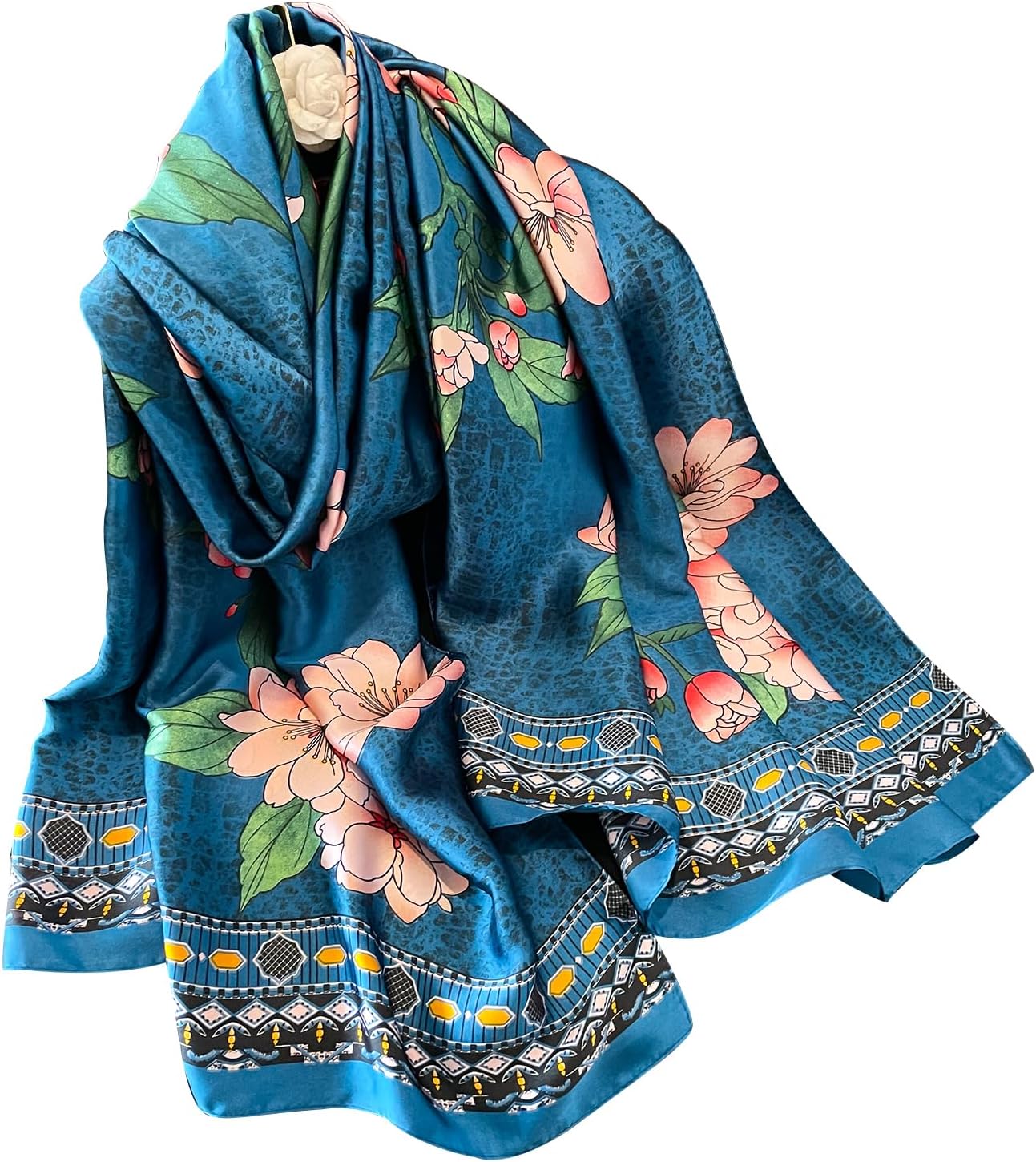 NUWEERIR Womens 100% Large Mulberry Silk Scarf Long Satin Scarf Fashion Lightweight Wraps