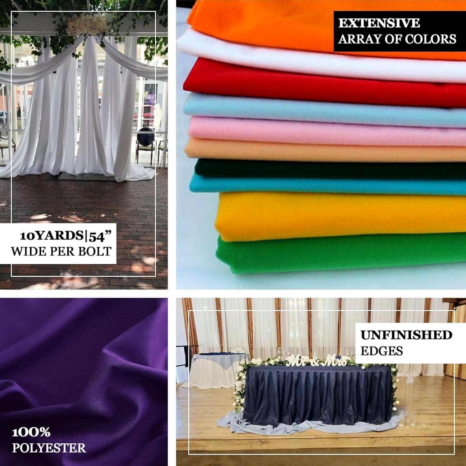 Alternative view of Efavormart 54" x 10 Yards Black Polyester Wedding Banquet Restaurant Wholesale Fabric Bolt for Party Event Decor Arts and Crafts