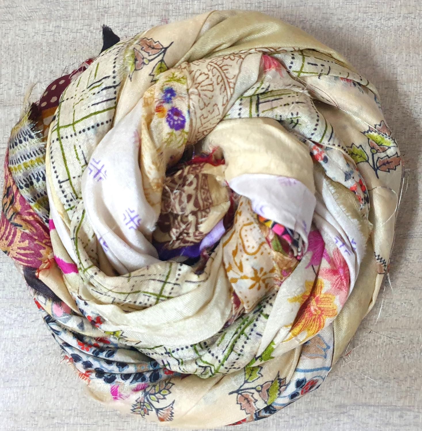 Alternative view of 21 Yards Unstitched Sari Silk Yarn Ribbon Tassels SKEINS Beige Cream Journal Scrapbook Craft Project Decor CRMLNG DS344