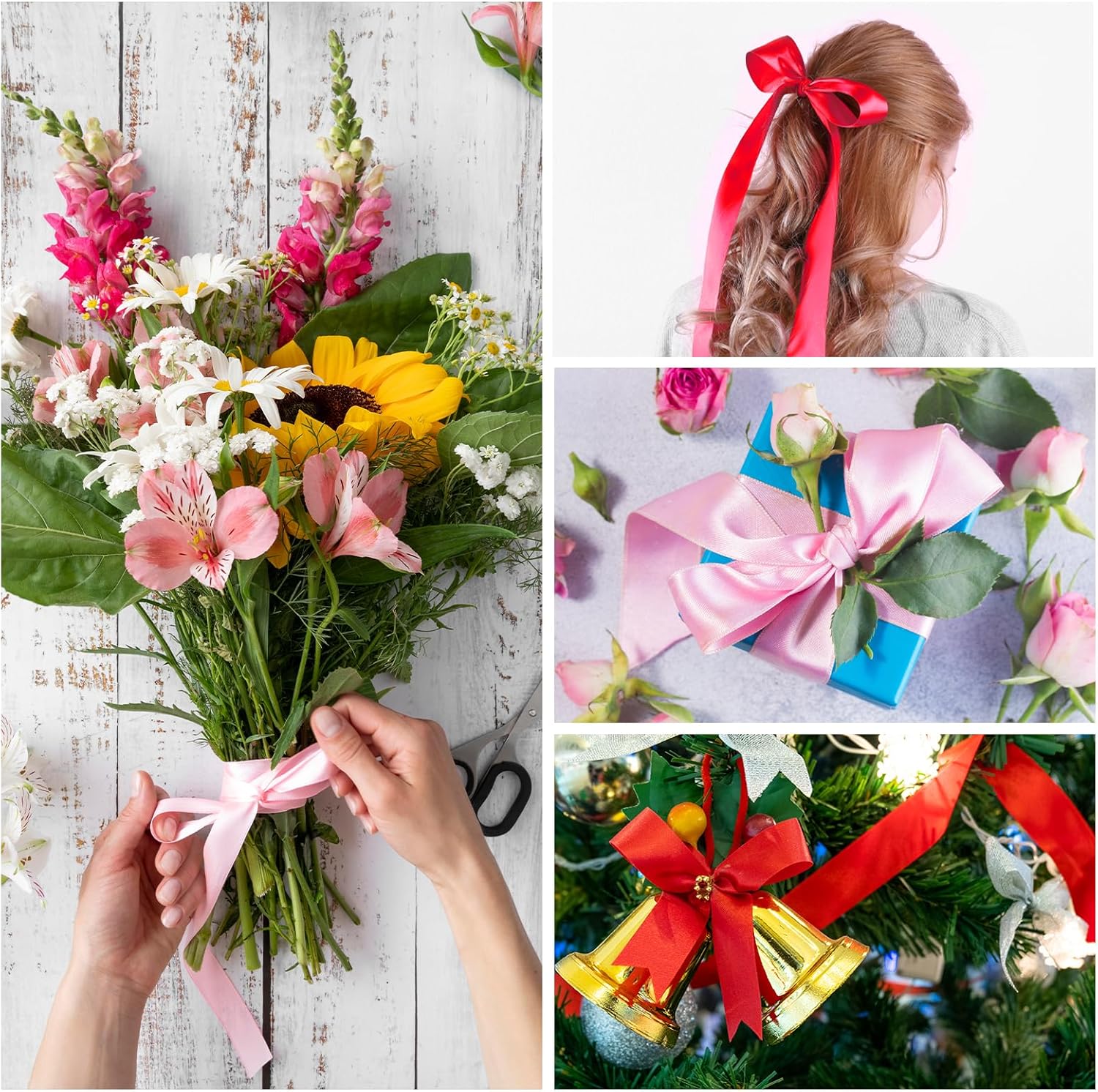 Flezoo 25 Yards Red Satin Ribbon 1 1/2inch, Single Face Polyester Silk Fabric Hair String Ribbon for Craft, Flower Bouquets, Gift Wrapping, Wedding, Bow Making and Valentines Decoration - Image 5