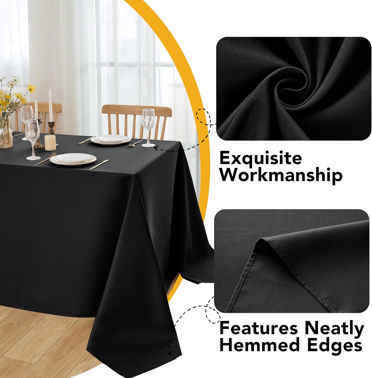 Dailyset 10-Pack Black Tablecloths for Rectangle Tables, 60 x 102 Inches, Stain-Resistant Polyester Fabric for 6 Foot Tables - Washable Table Covers for Weddings, Banquets, Birthday Parties, Events - Image 3