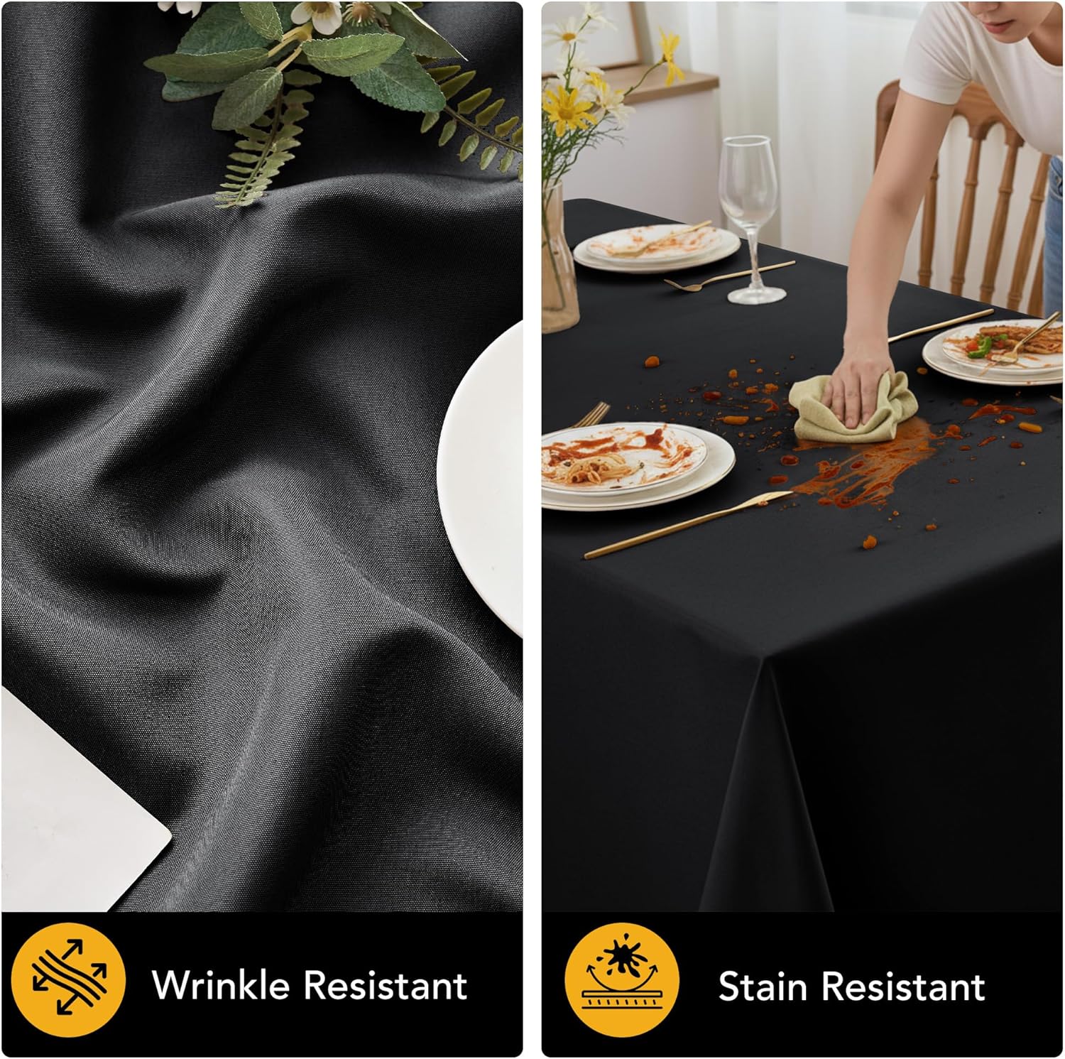 Dailyset 10-Pack Black Tablecloths for Rectangle Tables, 60 x 102 Inches, Stain-Resistant Polyester Fabric for 6 Foot Tables - Washable Table Covers for Weddings, Banquets, Birthday Parties, Events - Image 4
