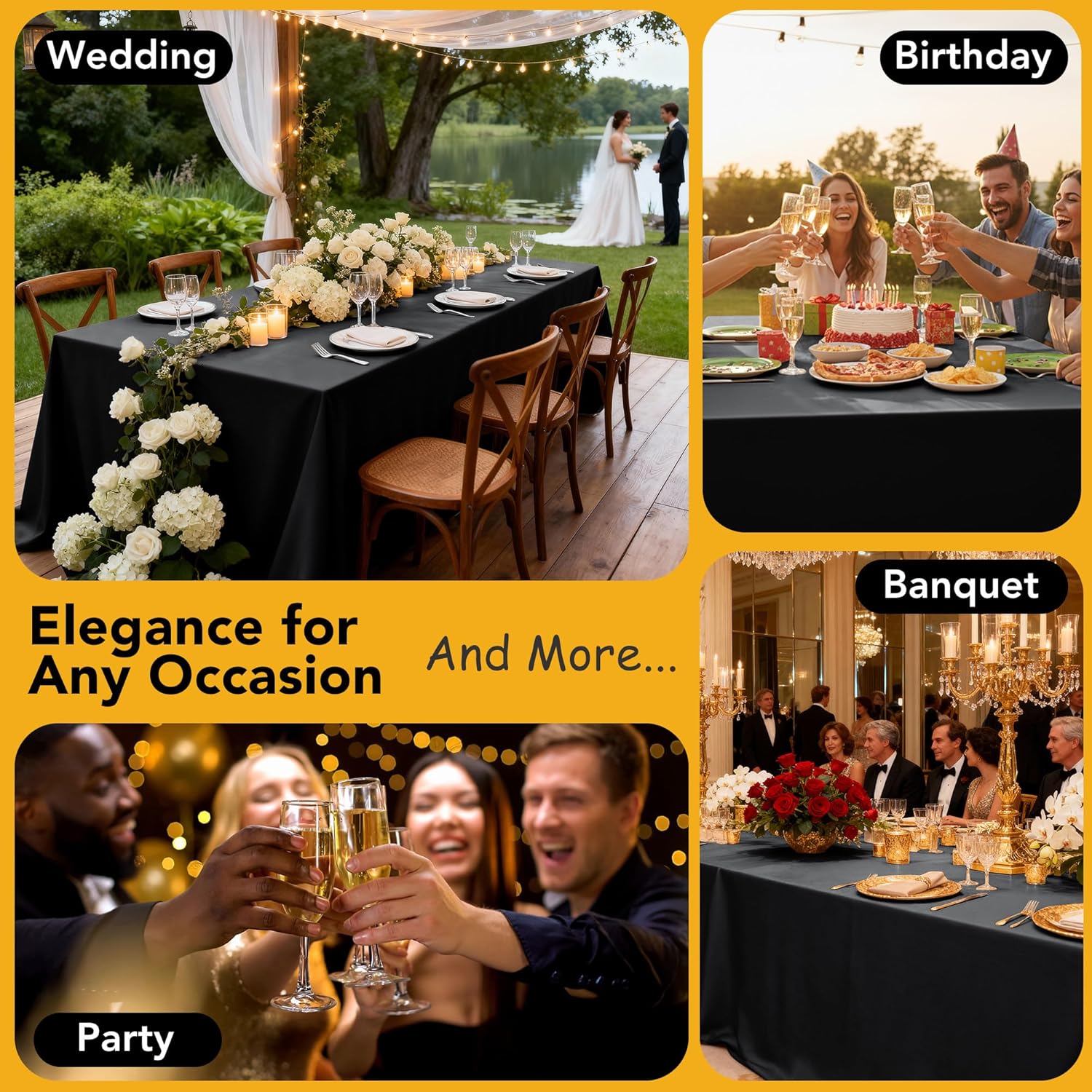 Dailyset 10-Pack Black Tablecloths for Rectangle Tables, 60 x 102 Inches, Stain-Resistant Polyester Fabric for 6 Foot Tables - Washable Table Covers for Weddings, Banquets, Birthday Parties, Events - Image 5