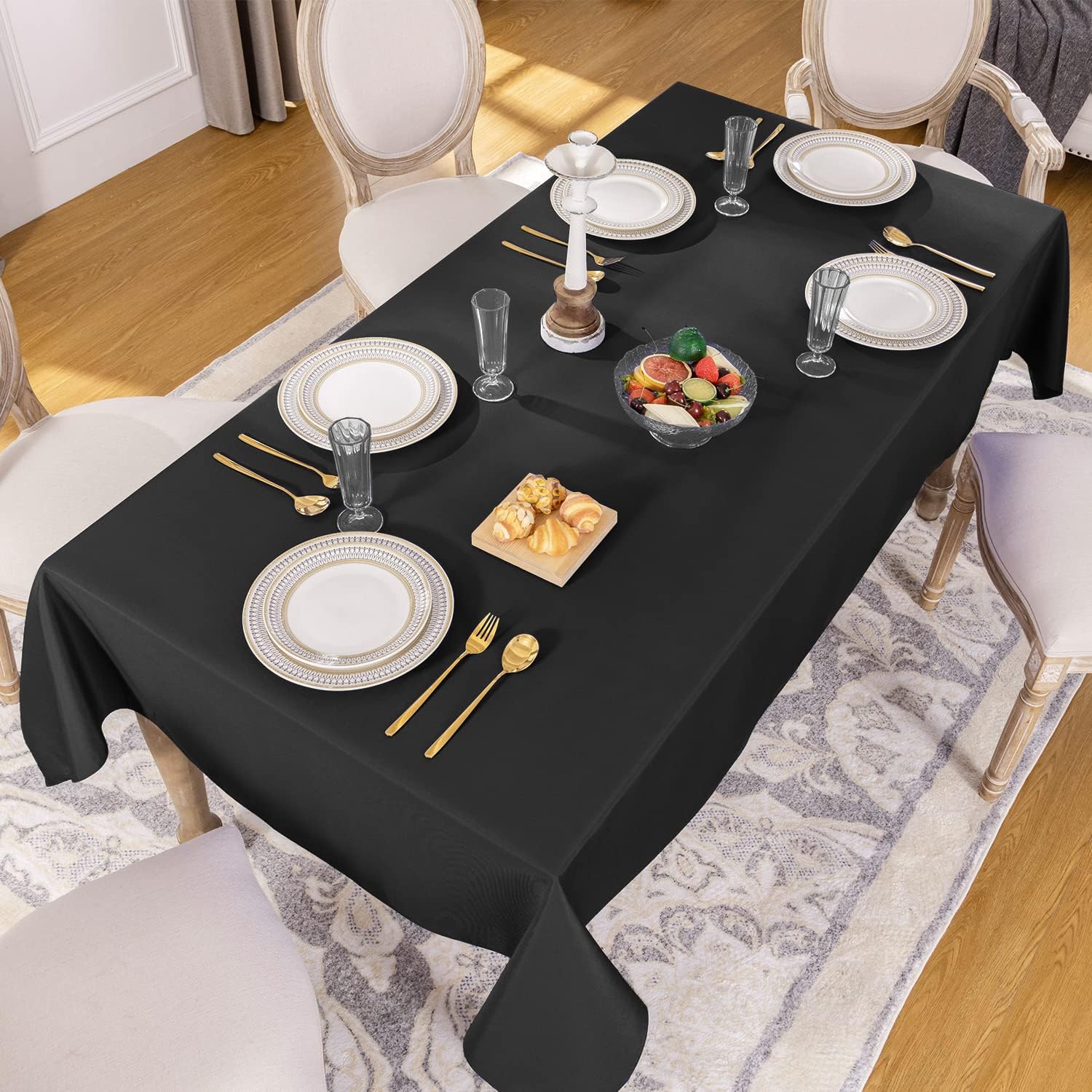 Softalker Rectangle Tablecloth, Waterproof & Stain Resistant Table Cloths Wrinkle Free Fabric Washable Polyester Table Cover for Dining/Party/Outdoor/Camping - 60 x 84 inch, Black