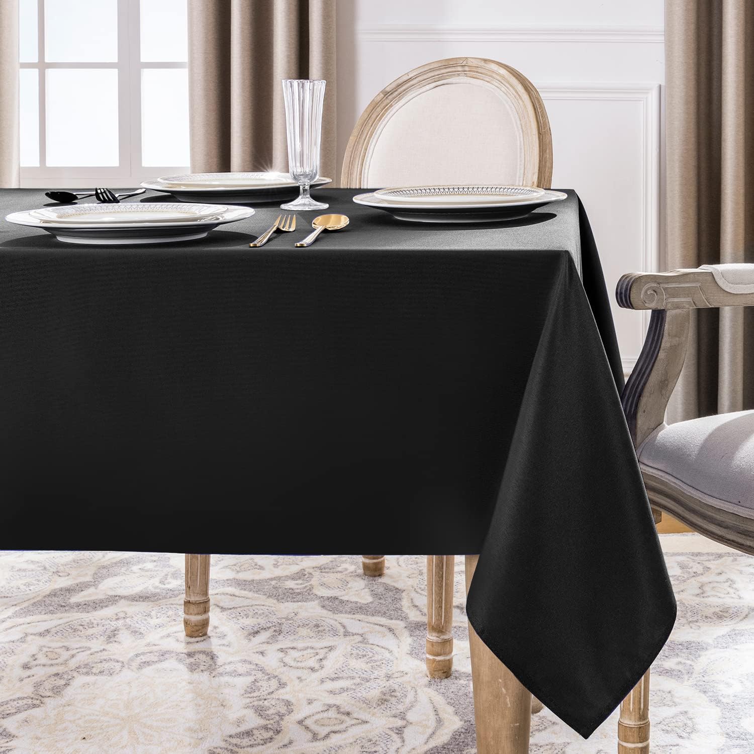 Alternative view of Softalker Rectangle Tablecloth, Waterproof & Stain Resistant Table Cloths Wrinkle Free Fabric Washable Polyester Table Cover for Dining/Party/Outdoor/Camping - 60 x 84 inch, Black