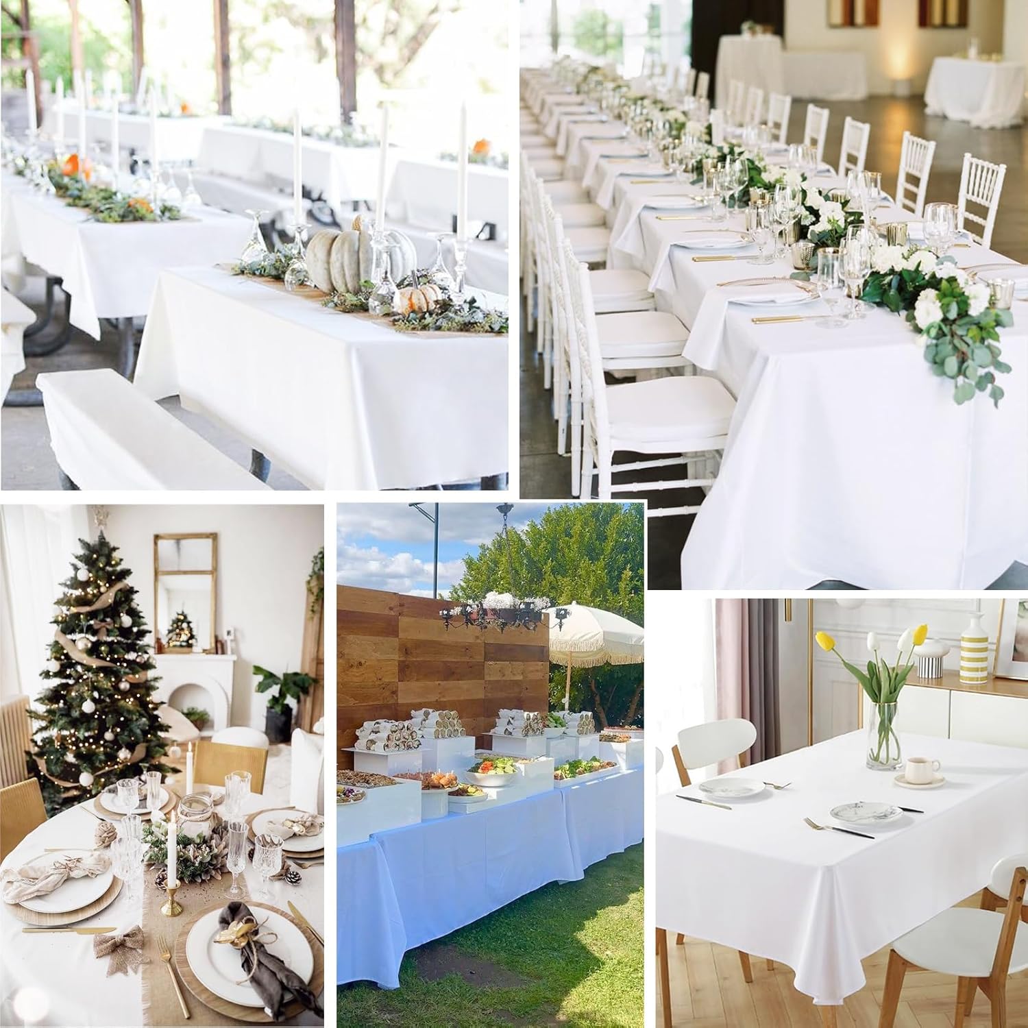 OUDIS White Table Cloth Rectangle,6 Packs 60x102 Inches Tablecloth for 6 Foot Rectangle Tables,Professional Polyester Fabric Table Cover for Wedding, Party,Valentine Decor,Banquet Occasion Decorations - Image 5