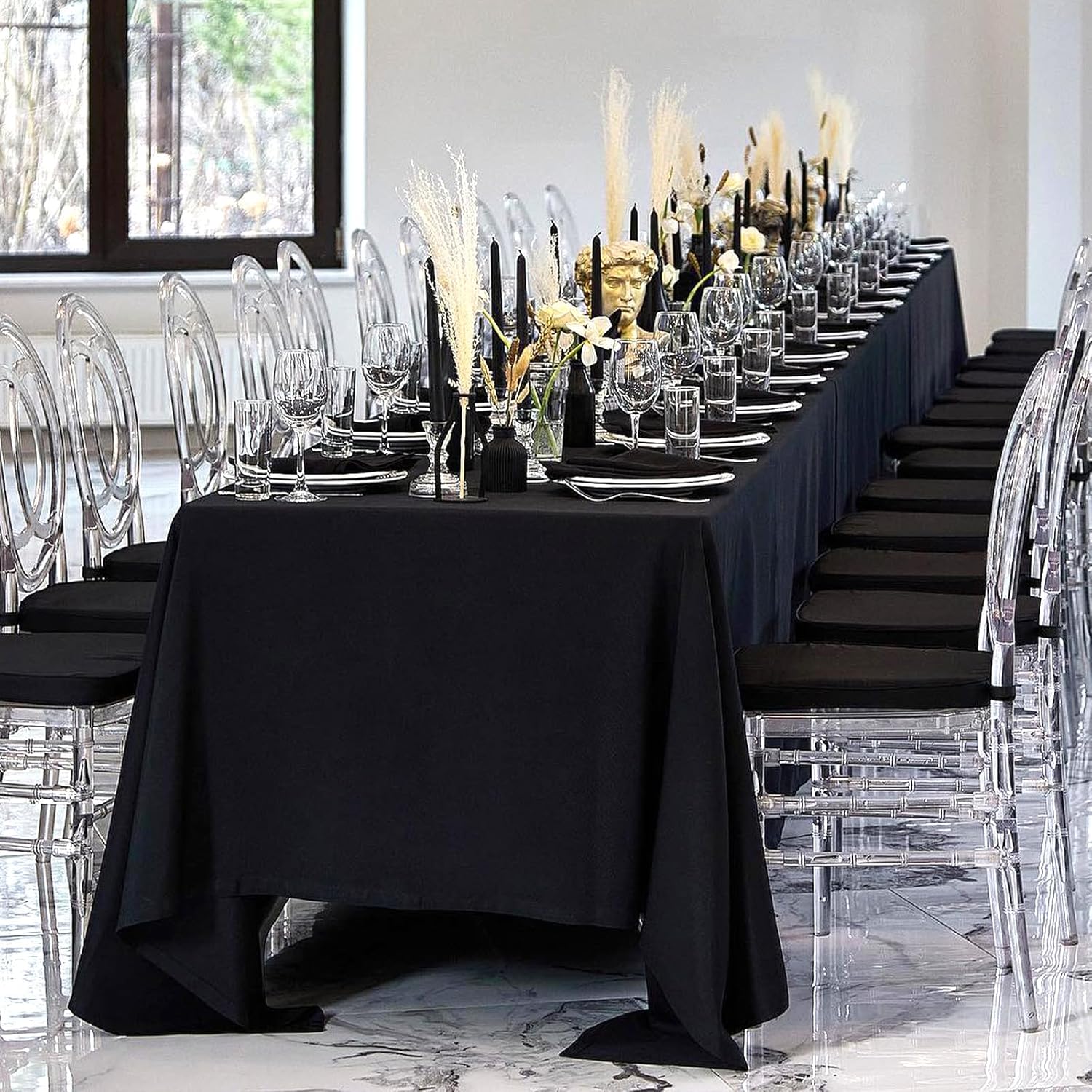Heneger 8 Pack Black Tablecloths 60 x 102 Inch Rectangular Table Cloths for Rectangle Tables 6ft, Wrinkle Resistant Black Table Cloth Washable Polyester Fabric for Buffet Wedding Party Banquet
