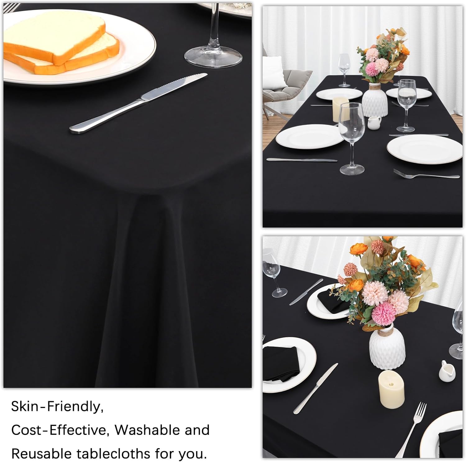 Heneger 8 Pack Black Tablecloths 60 x 102 Inch Rectangular Table Cloths for Rectangle Tables 6ft, Wrinkle Resistant Black Table Cloth Washable Polyester Fabric for Buffet Wedding Party Banquet - Image 4