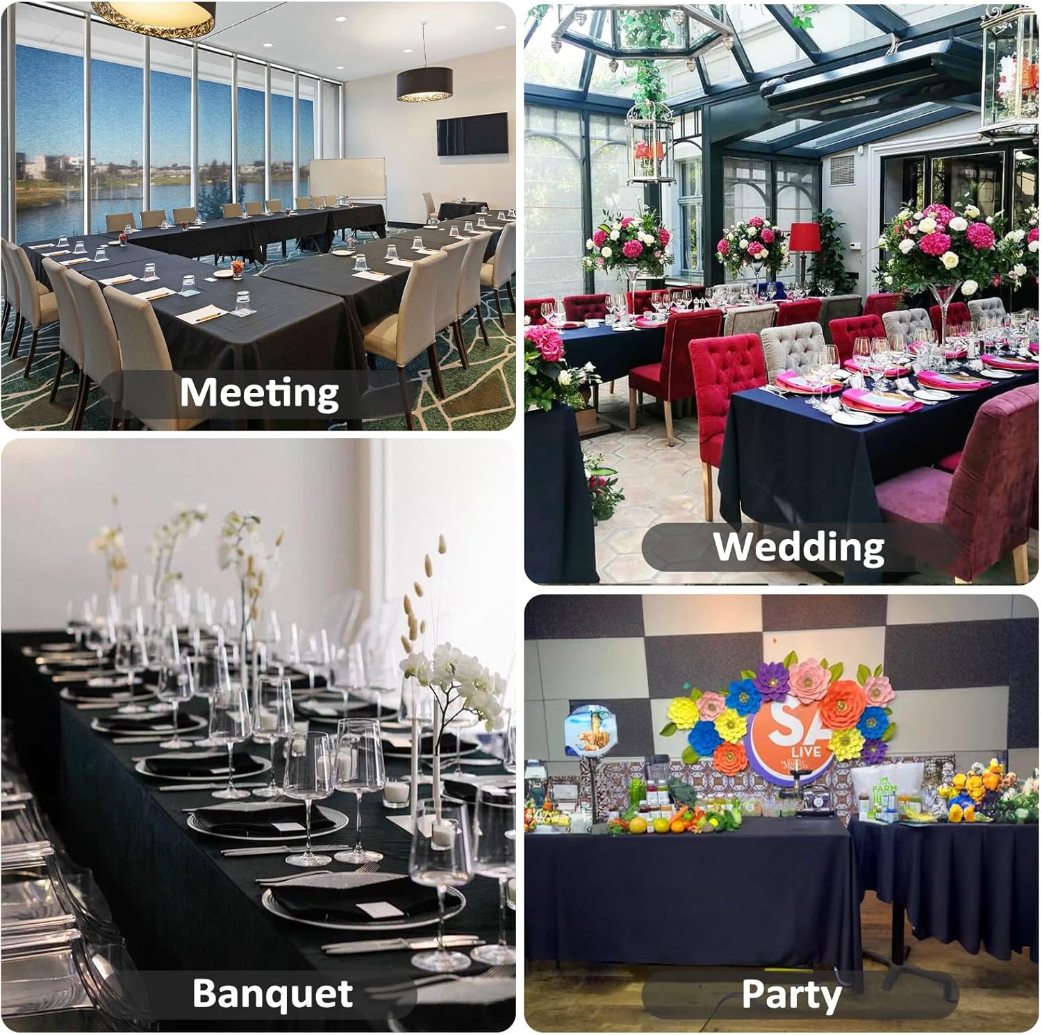 Heneger 8 Pack Black Tablecloths 60 x 102 Inch Rectangular Table Cloths for Rectangle Tables 6ft, Wrinkle Resistant Black Table Cloth Washable Polyester Fabric for Buffet Wedding Party Banquet - Image 5