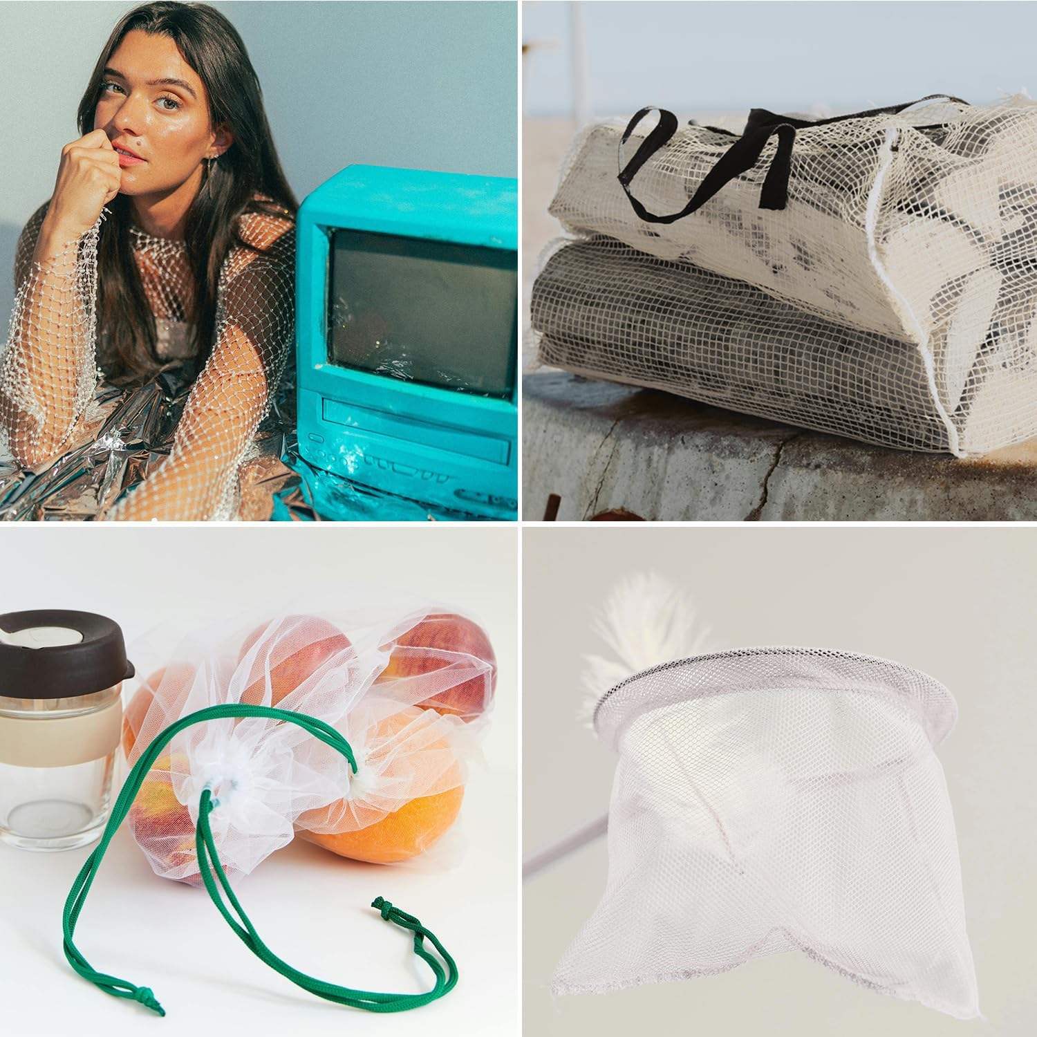 62 X 59 Inch White Mesh Fabric Slightly Stretchy for Sewing Projects, Shopping Bag, Backpack Pocket and Straps and Netting Clothes