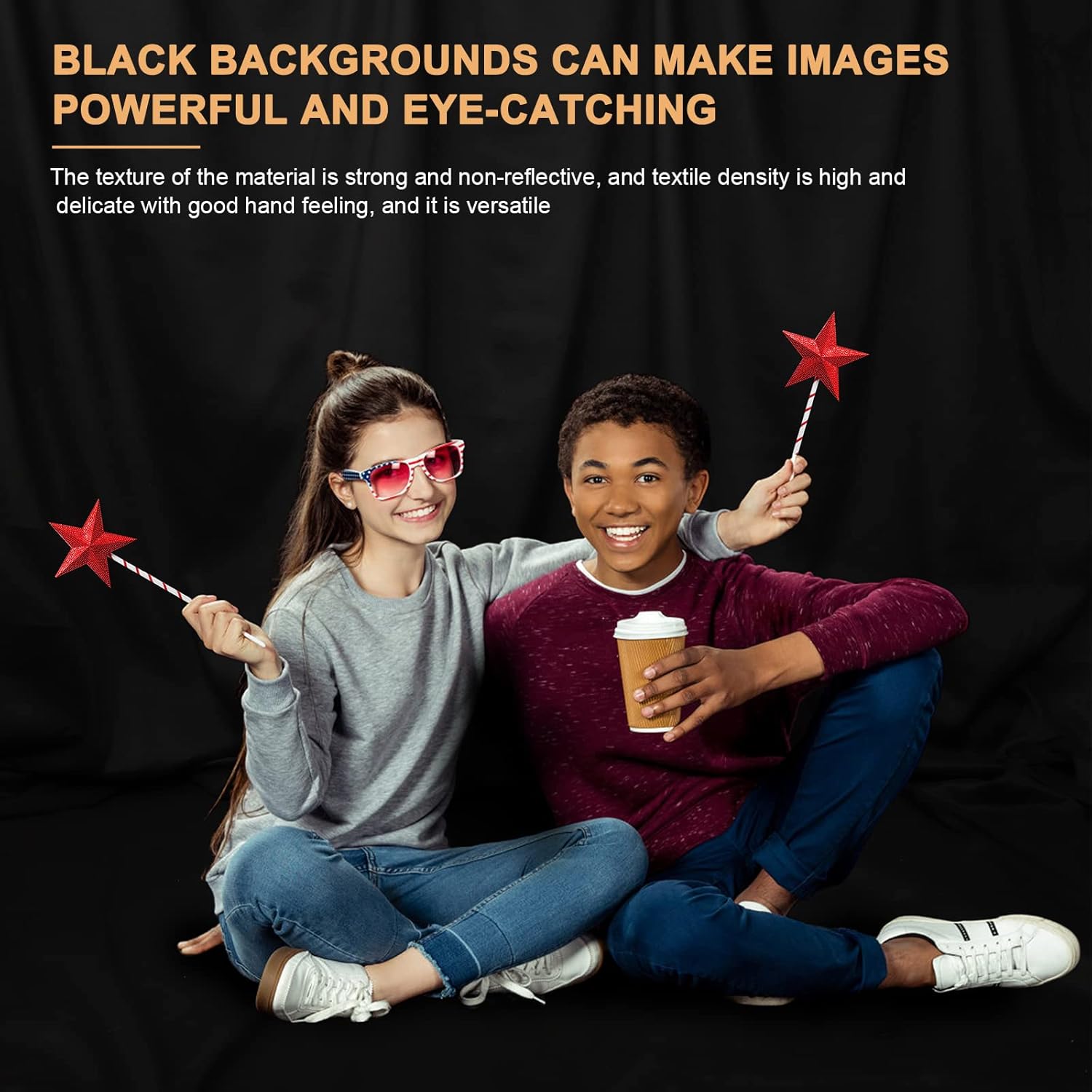 Alternative view of Aimosen 10x8 FT Black Backdrop Background for Photography, Chromakey High Density Polyester Fabric Black Photo Backdrop Curtain Screen Collapsible Seamless for Shoot Portraits Party Video Studio