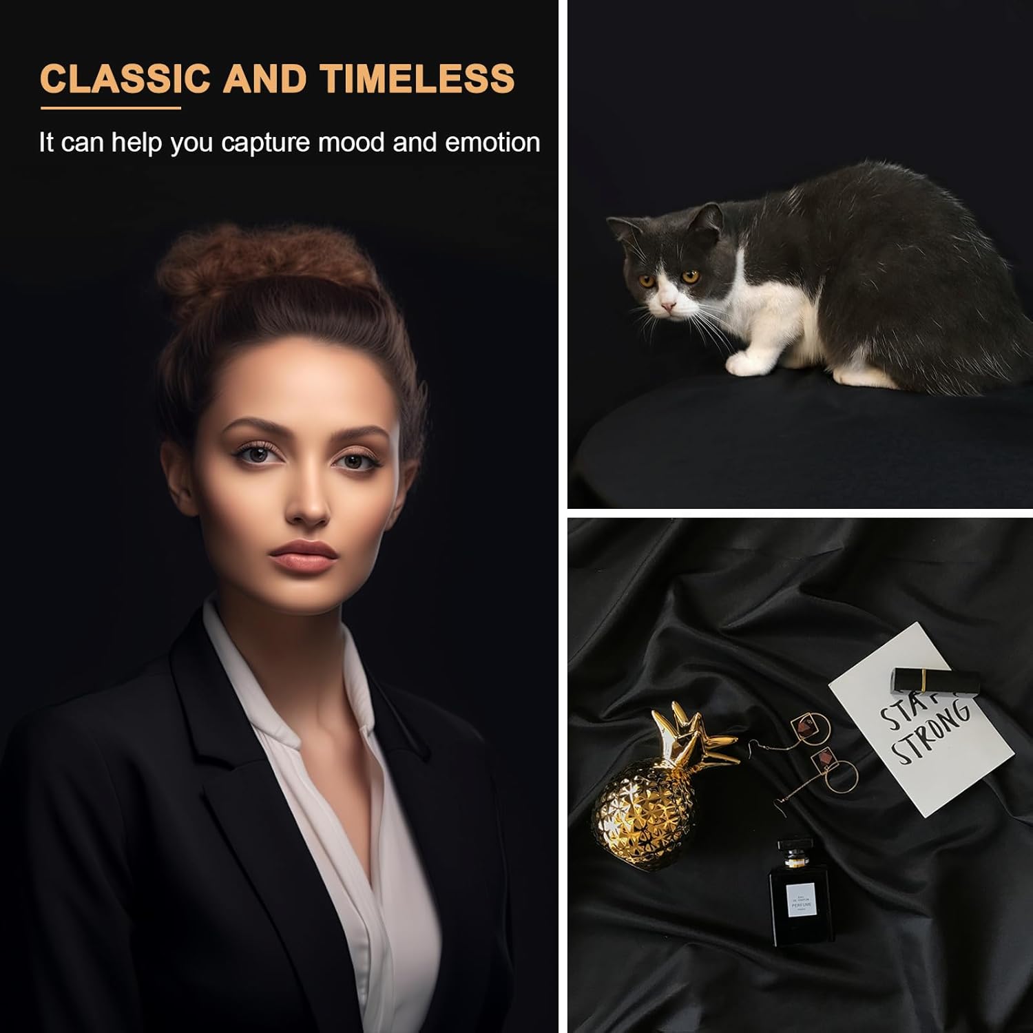 Aimosen 10x8 FT Black Backdrop Background for Photography, Chromakey High Density Polyester Fabric Black Photo Backdrop Curtain Screen Collapsible Seamless for Shoot Portraits Party Video Studio - Image 3