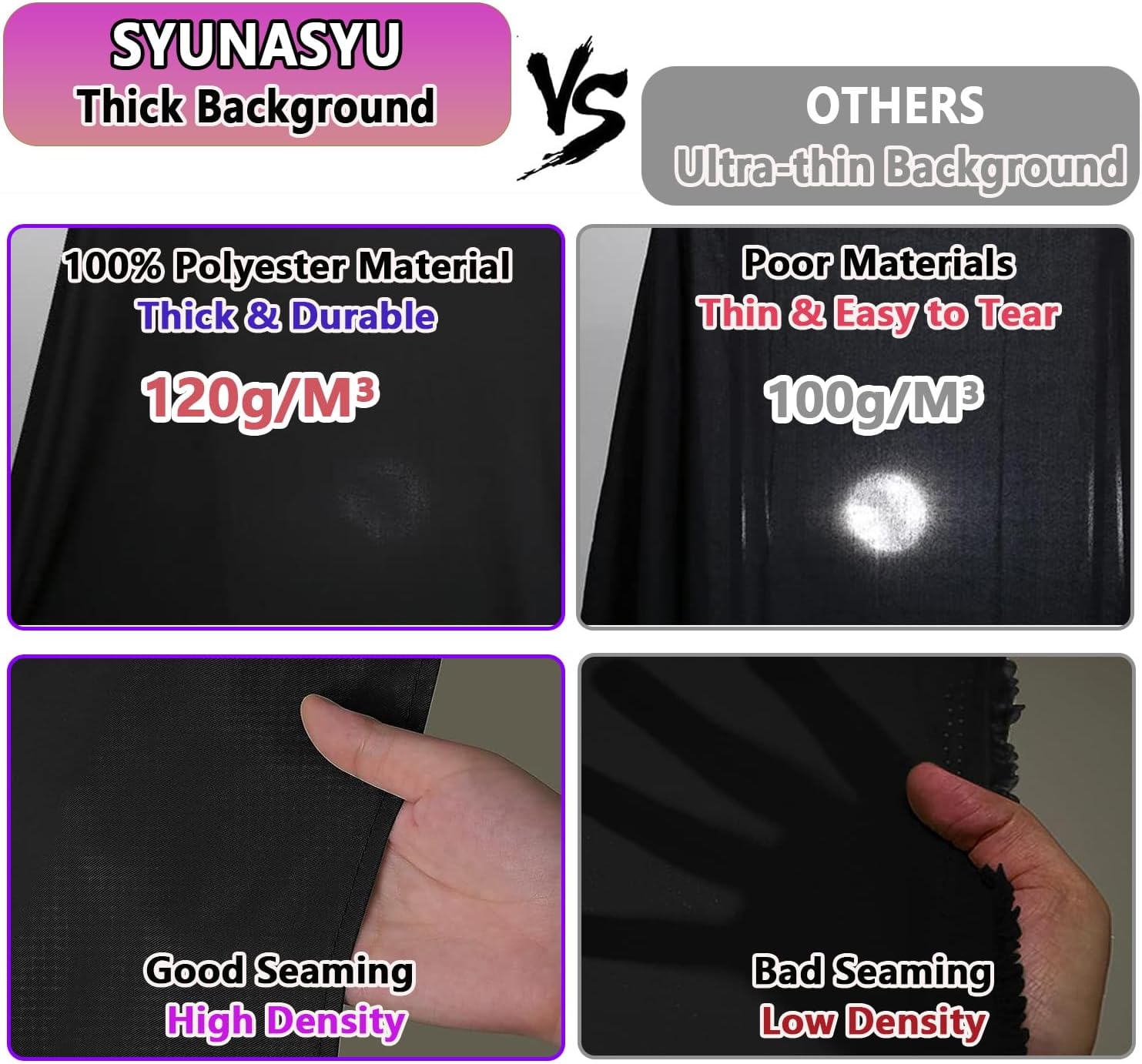 Alternative view of Black Backdrop 10 X 10 Ft, Solid Black Photo Backdrop, High Density Polyester Fabric Pure Black Backdrop Curtain Screen, Collapsible Seamless Black Background for Photoshoot Party Video Studio