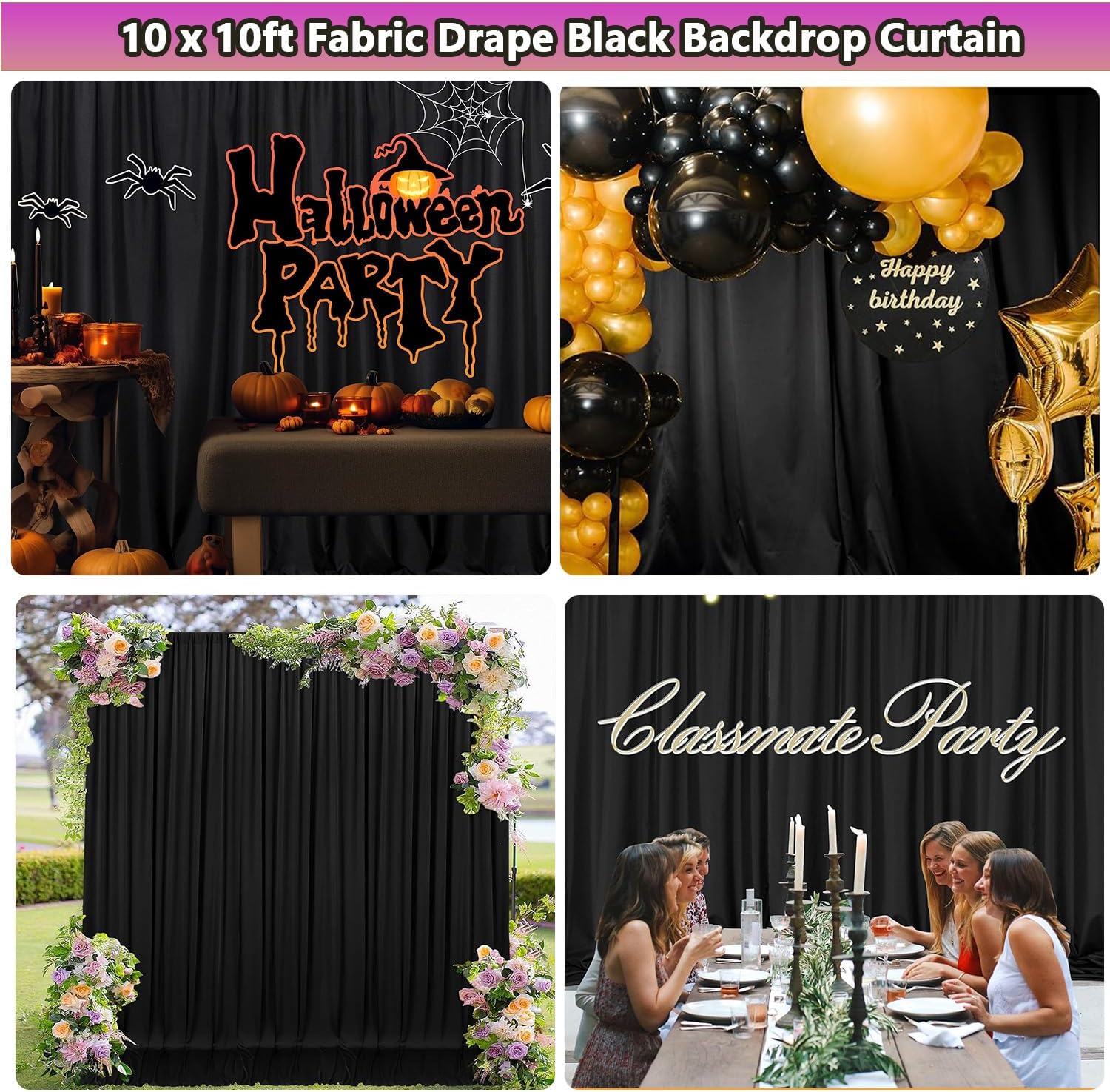 Black Backdrop 10 X 10 Ft, Solid Black Photo Backdrop, High Density Polyester Fabric Pure Black Backdrop Curtain Screen, Collapsible Seamless Black Background for Photoshoot Party Video Studio - Image 6