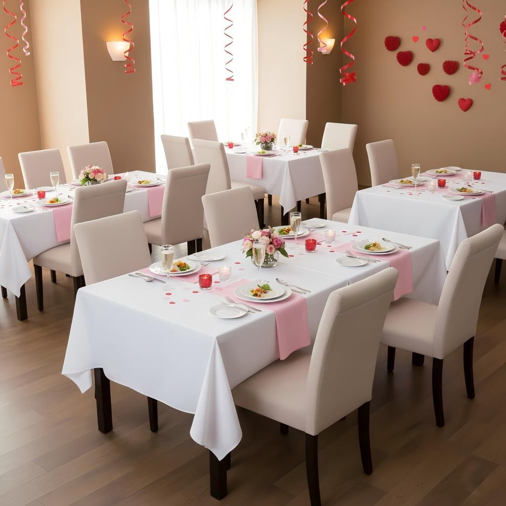 sancua White Table Cloths Rectangle, 8 Pack Tablecoths for 6 Foot Tables - Washable Polyester Fabric Table Cover for Wedding, Birthday Party, Banquet Reception, 54x108 Inch