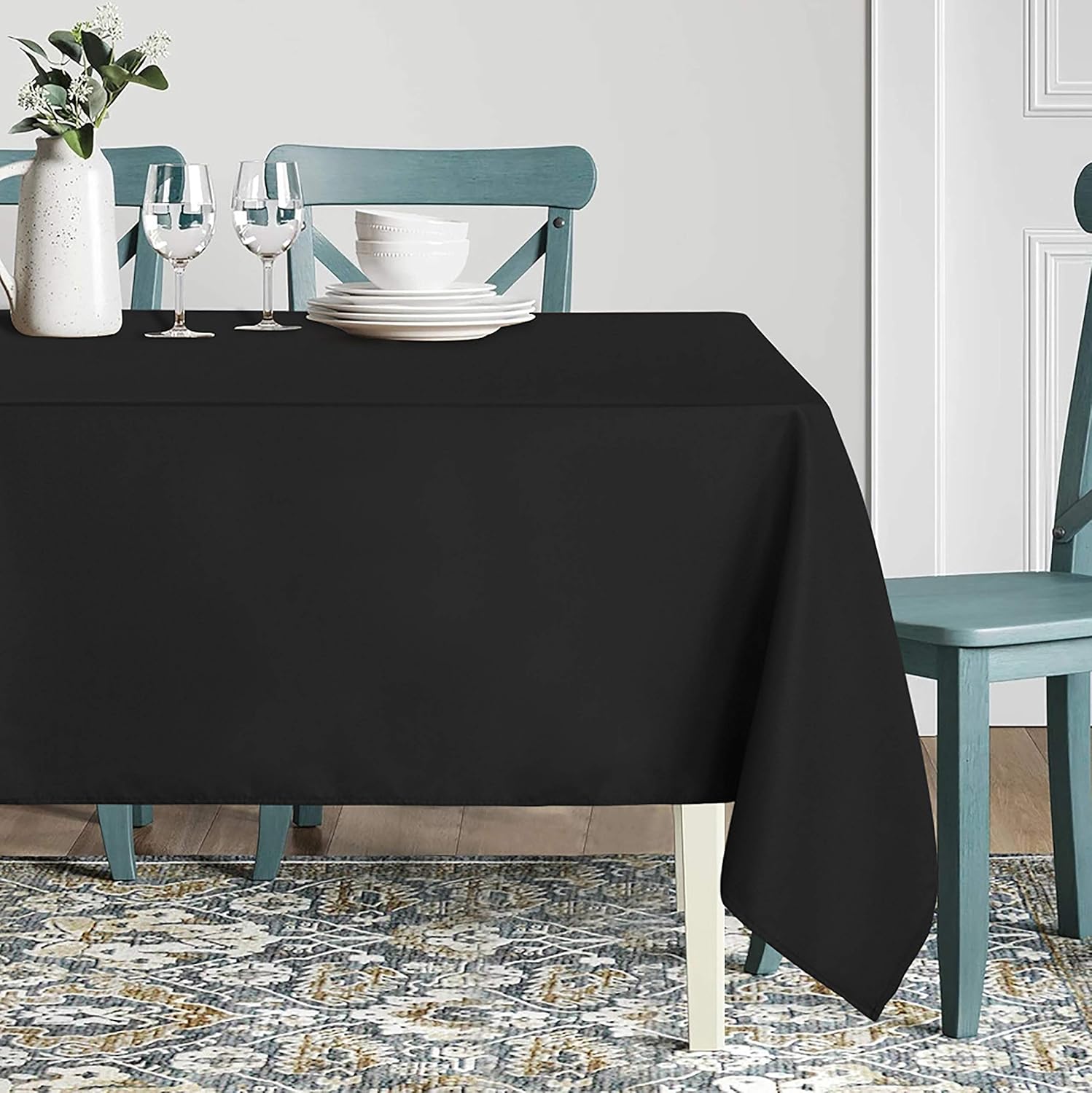 sancua Rectangle Tablecloth - 60 x 84 Inch - Stain and Wrinkle Resistant Washable Polyester Table Cloth, Decorative Fabric Table Cover for Dining Tables, Buffet Parties and Camping, Black - Image 9